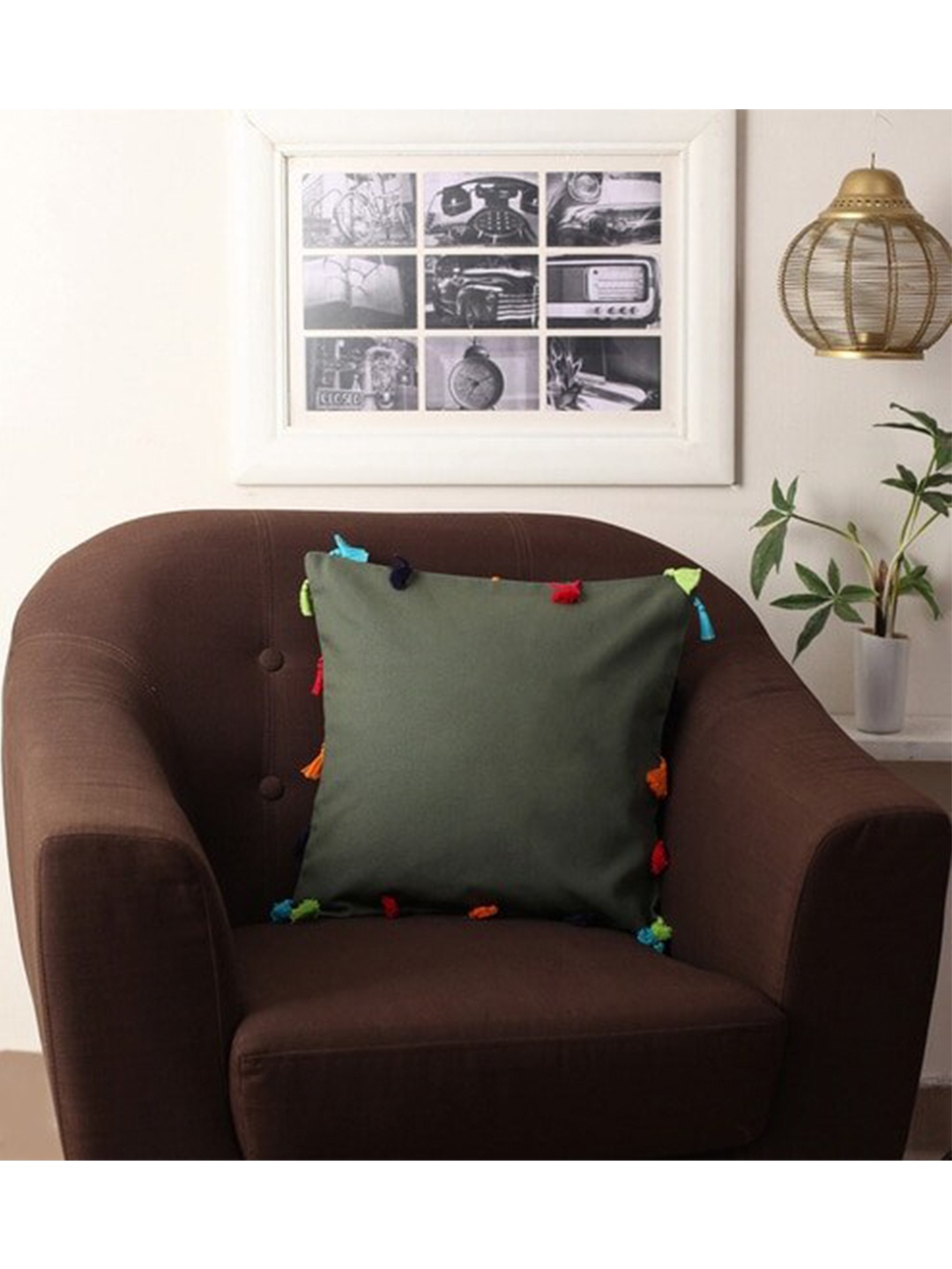 

Lushomes Green & Blue Set Of 5 Square Cushion Covers