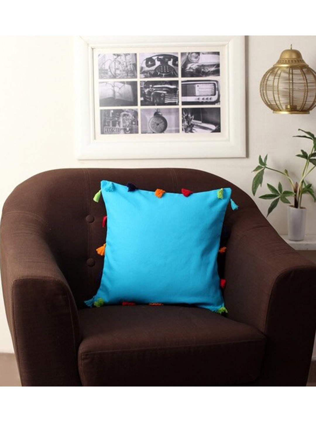 

Lushomes Blue Set Of 5 Square Cushion Covers