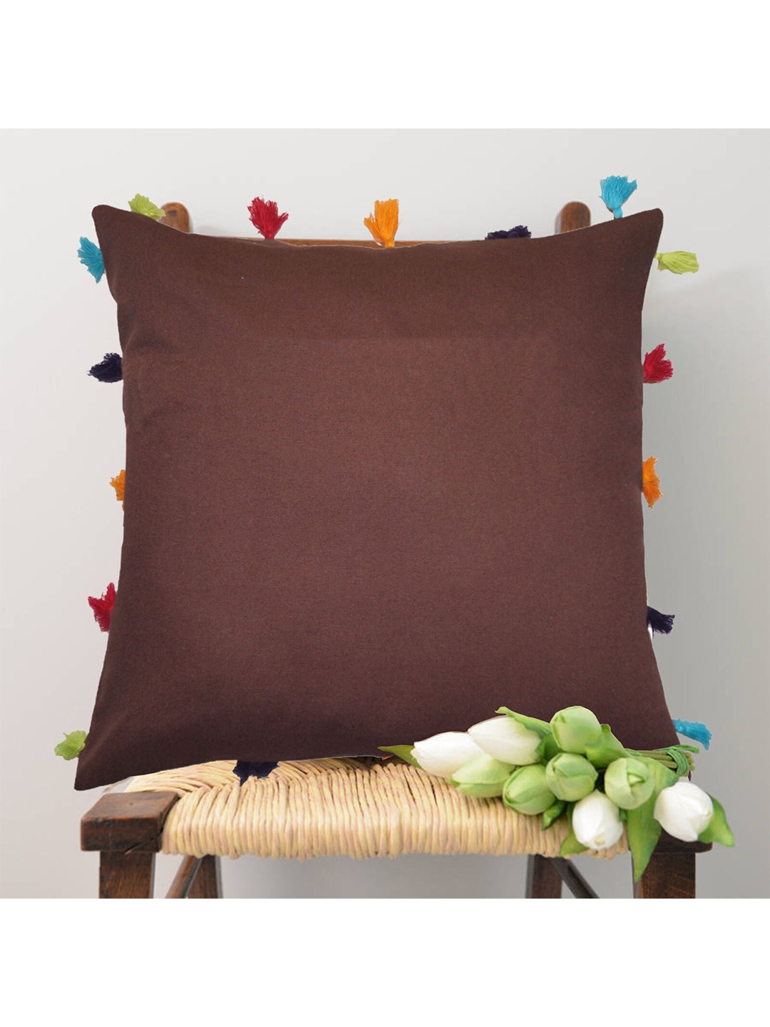

Lushomes Brown Set of 5 Square Cushion Covers