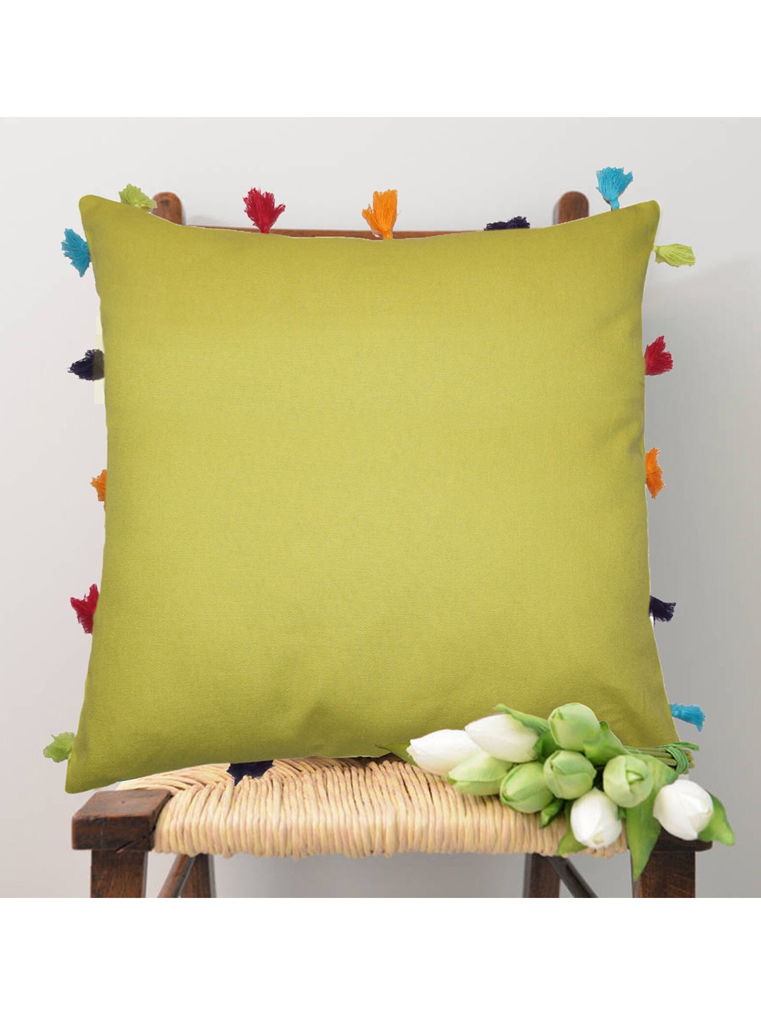 

Lushomes Lime Green Set of 5 Square Cotton Cushion Covers
