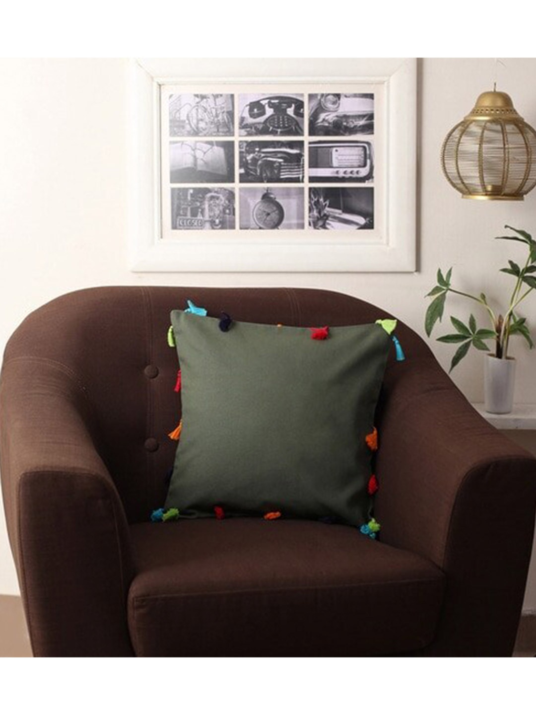 

Lushomes Green Set of 3 Square Cushion Covers