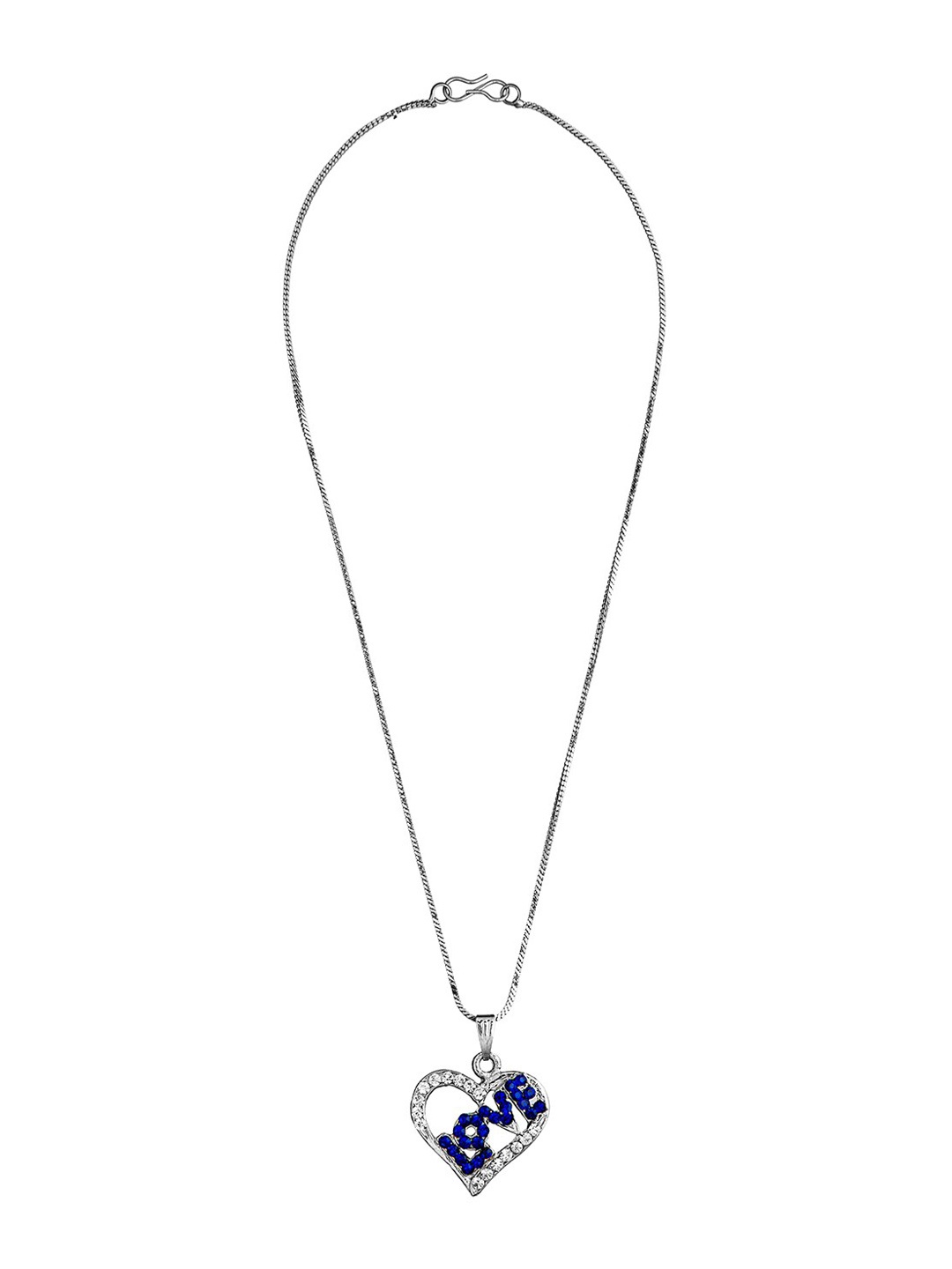 

Shining Jewel - By Shivansh Silver-Plated White & Blue CZ Studded Heart Love Locket Pendant With Chain