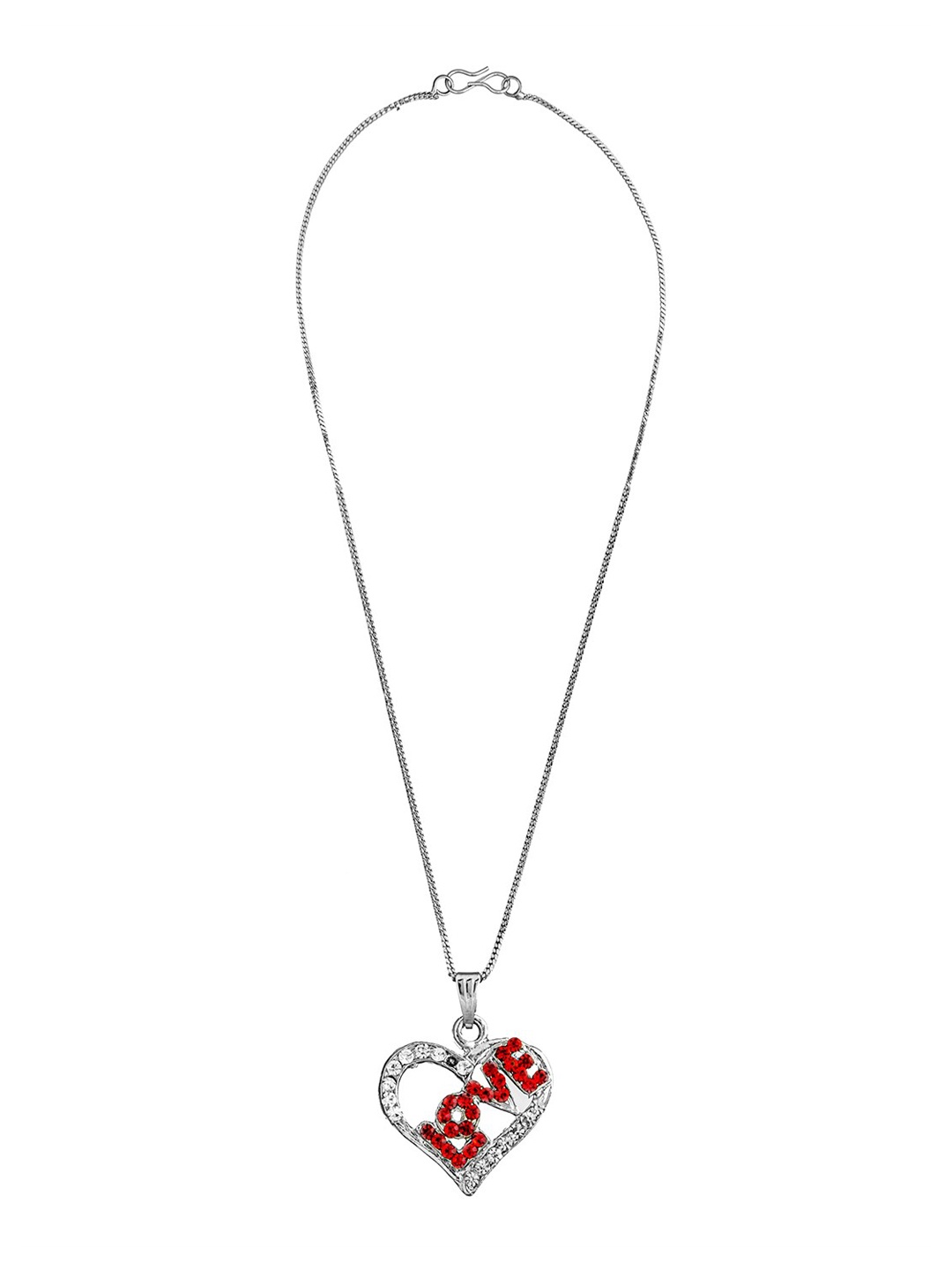 

Shining Jewel - By Shivansh Silver-Plated Silver-Toned CZ Studded Heart Pendant