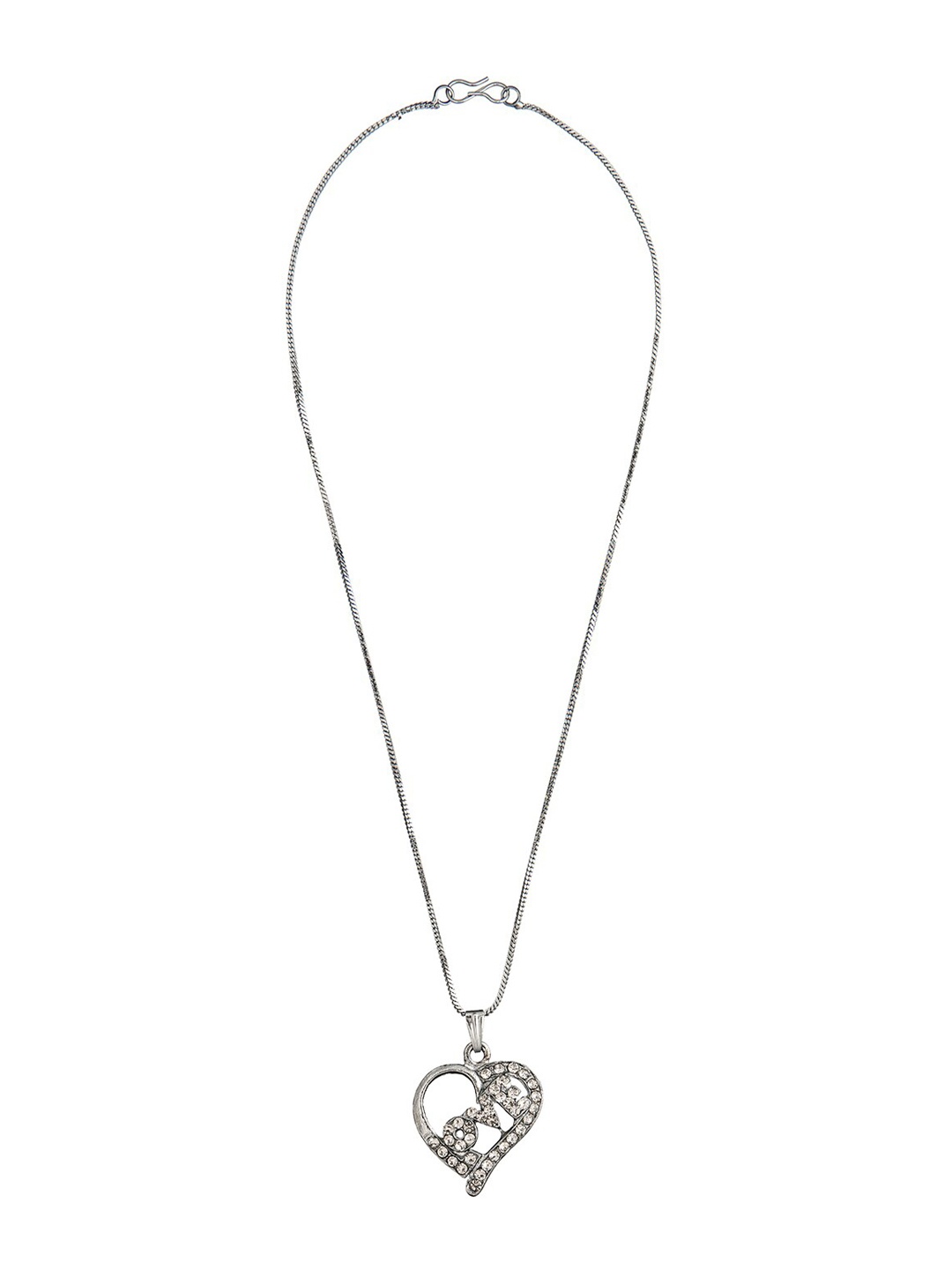 

Shining Jewel - By Shivansh Silver-Plated Cubic Zirconia Studded Heart Shaped Love Locket Pendant With Chain