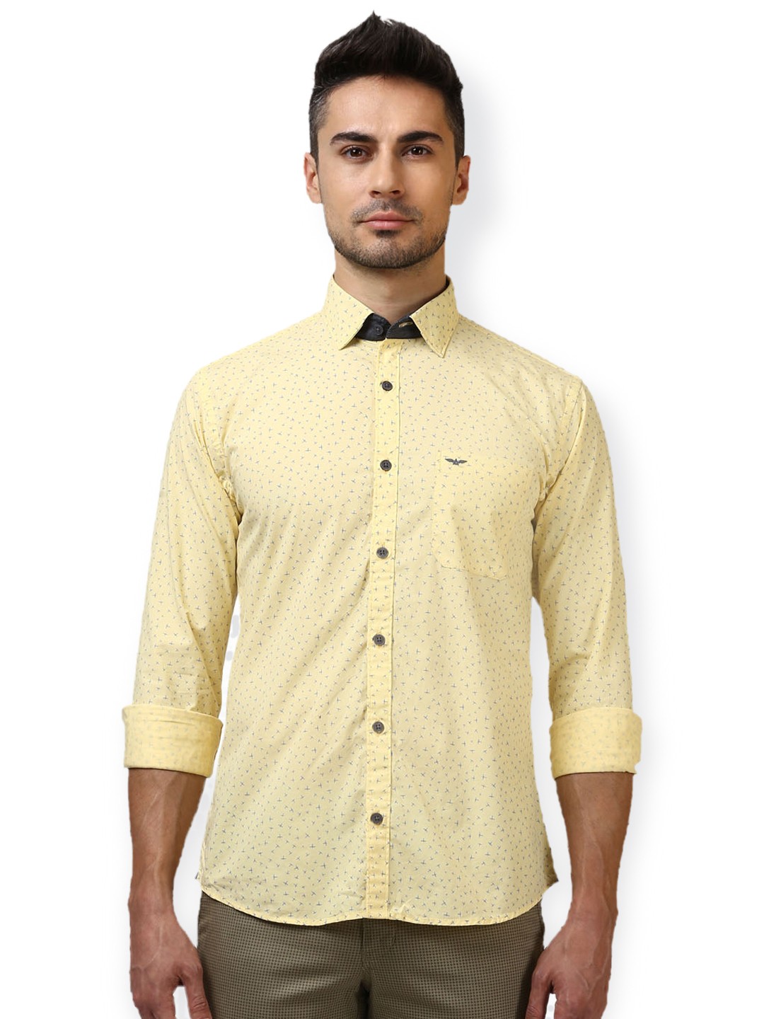

Park Avenue Men Yellow Printed Slim Fit Casual Shirt