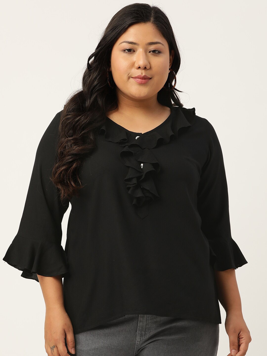 

theRebelinme Plus Size Black Ruffles Top