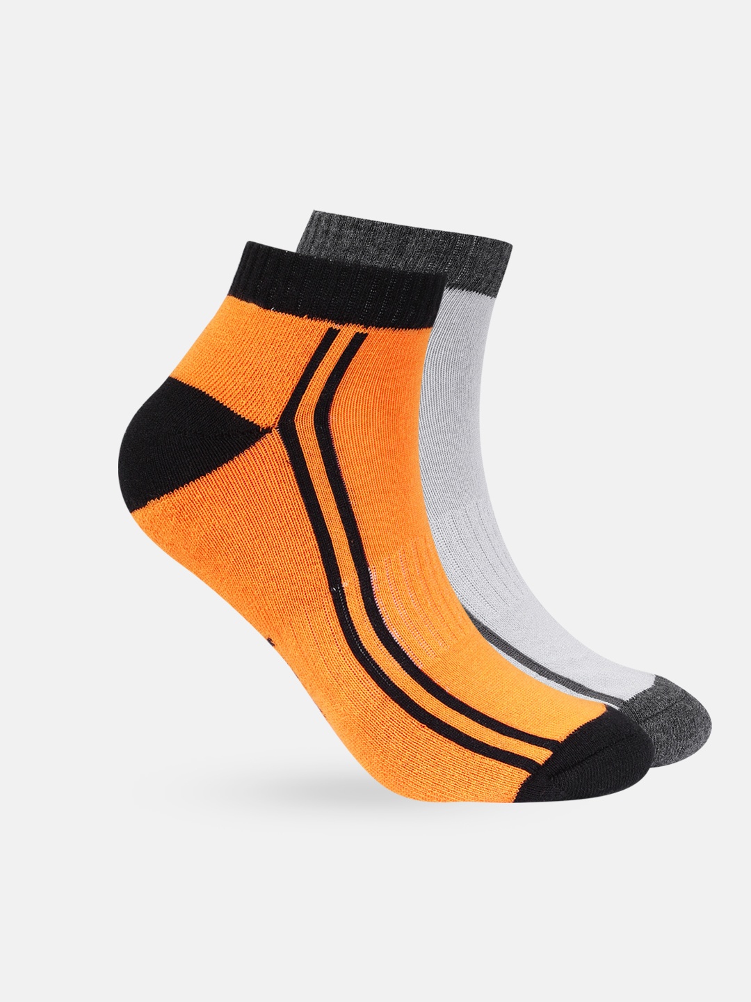 

HRX by Hrithik Roshan Men Striped Pack of 2 AL Pure Cotton Coolmax Sport Socks, Grey