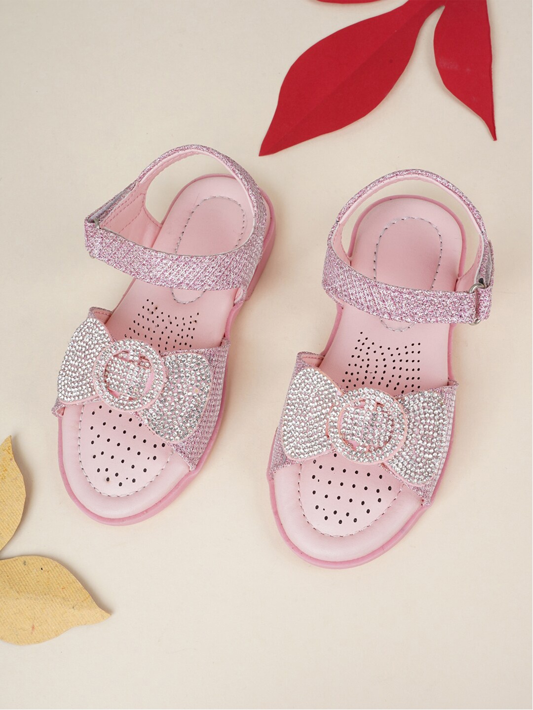 

Style Shoes Girls Pink Embellished Ethnic Open Toe Flats