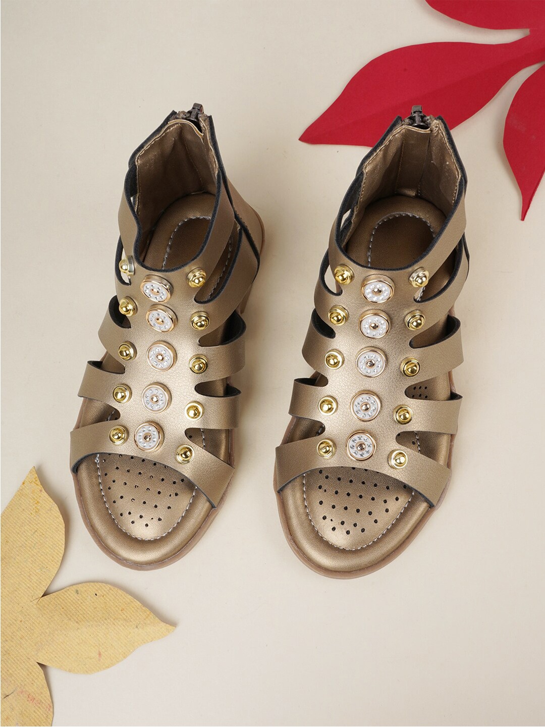 

Style Shoes Girls Gold-Toned Embellished Party Gladiators