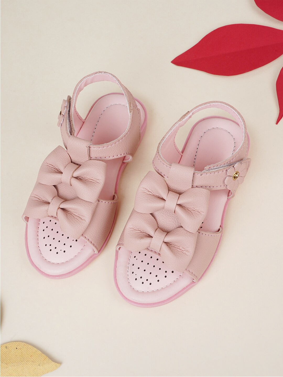 

Style Shoes Girls Pink Casual Open Toe Flats with Bow Detail
