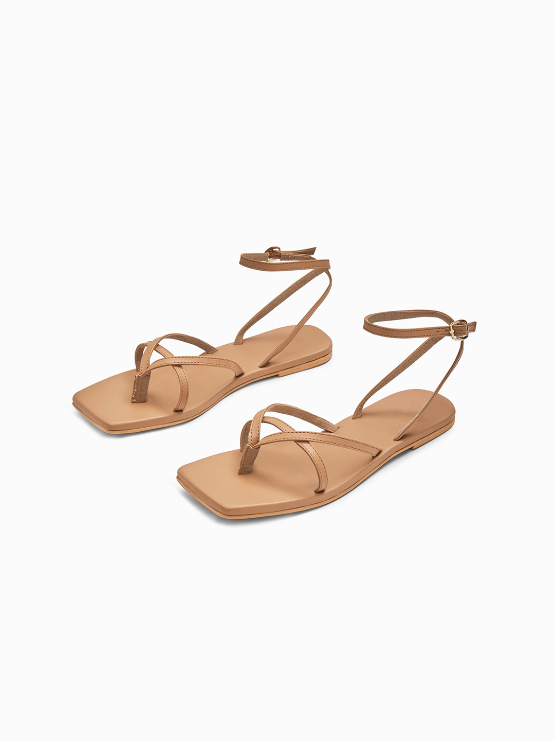 

The Label Life Women Beige Strappy Square Toe Flats