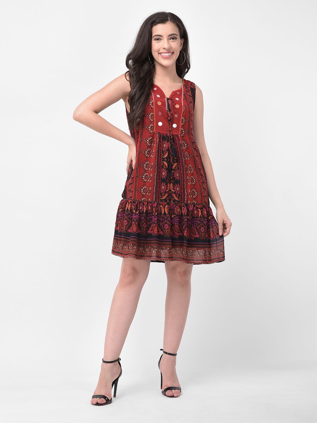 

250 DESIGNS Red Floral Dress