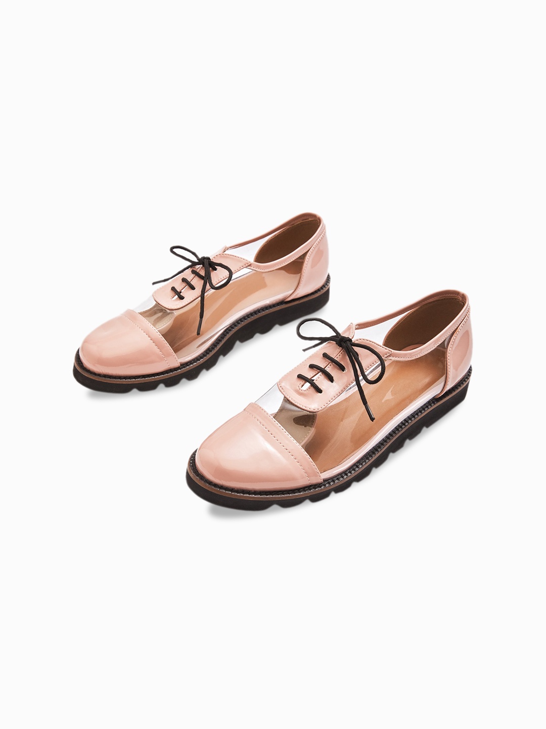 

The Label Life Women Blush Pink Vinyl Tie Up Brogues