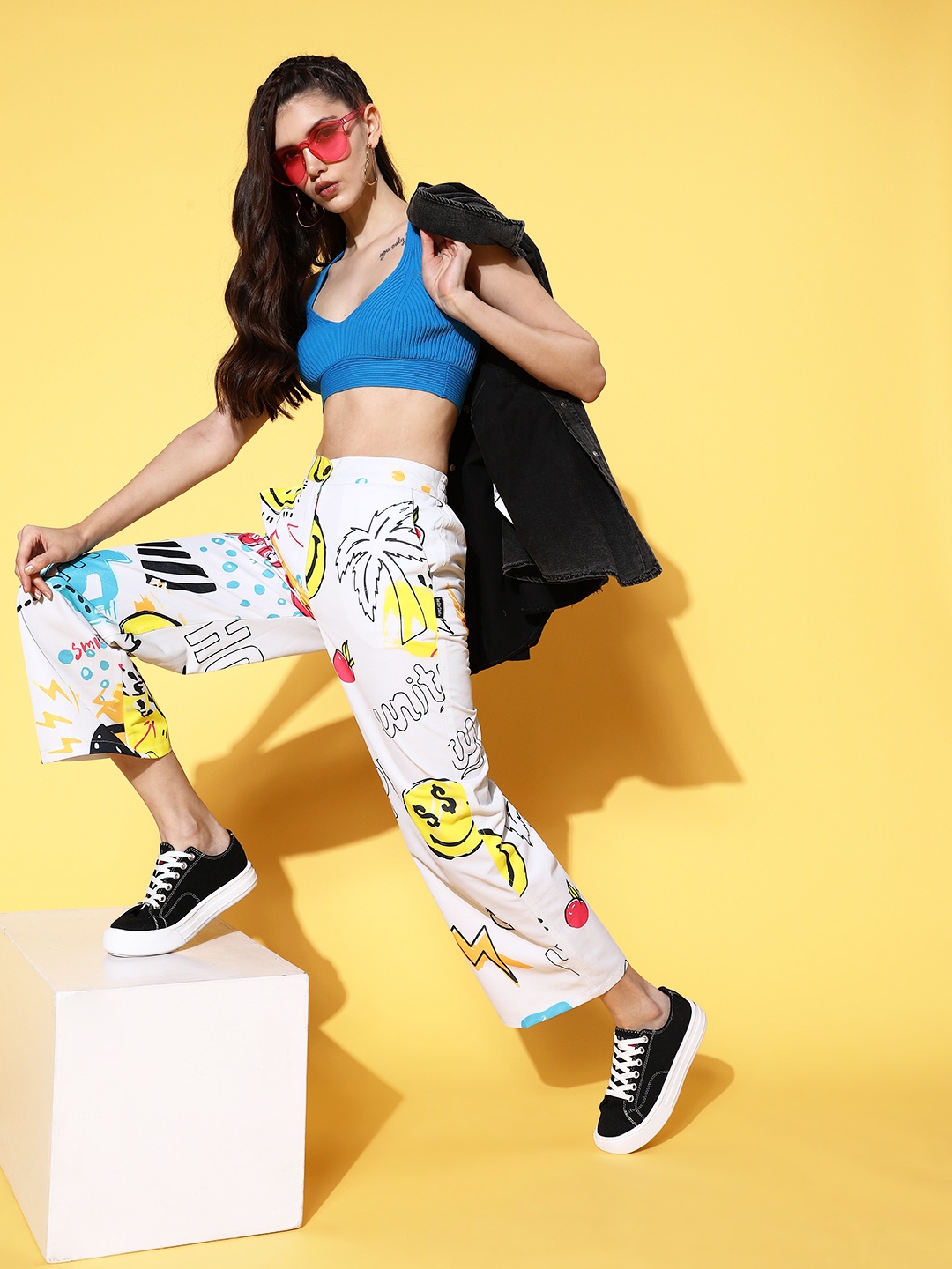 

The Dry State Women White Conversational Kidult Kitsch Trousers