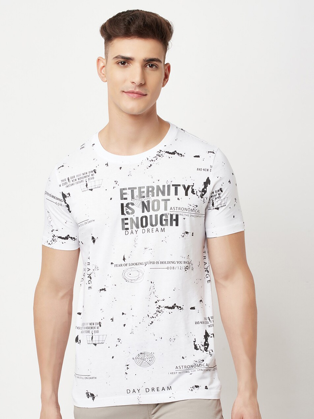 

Blue Buddha Men White Typography Printed T-shirt