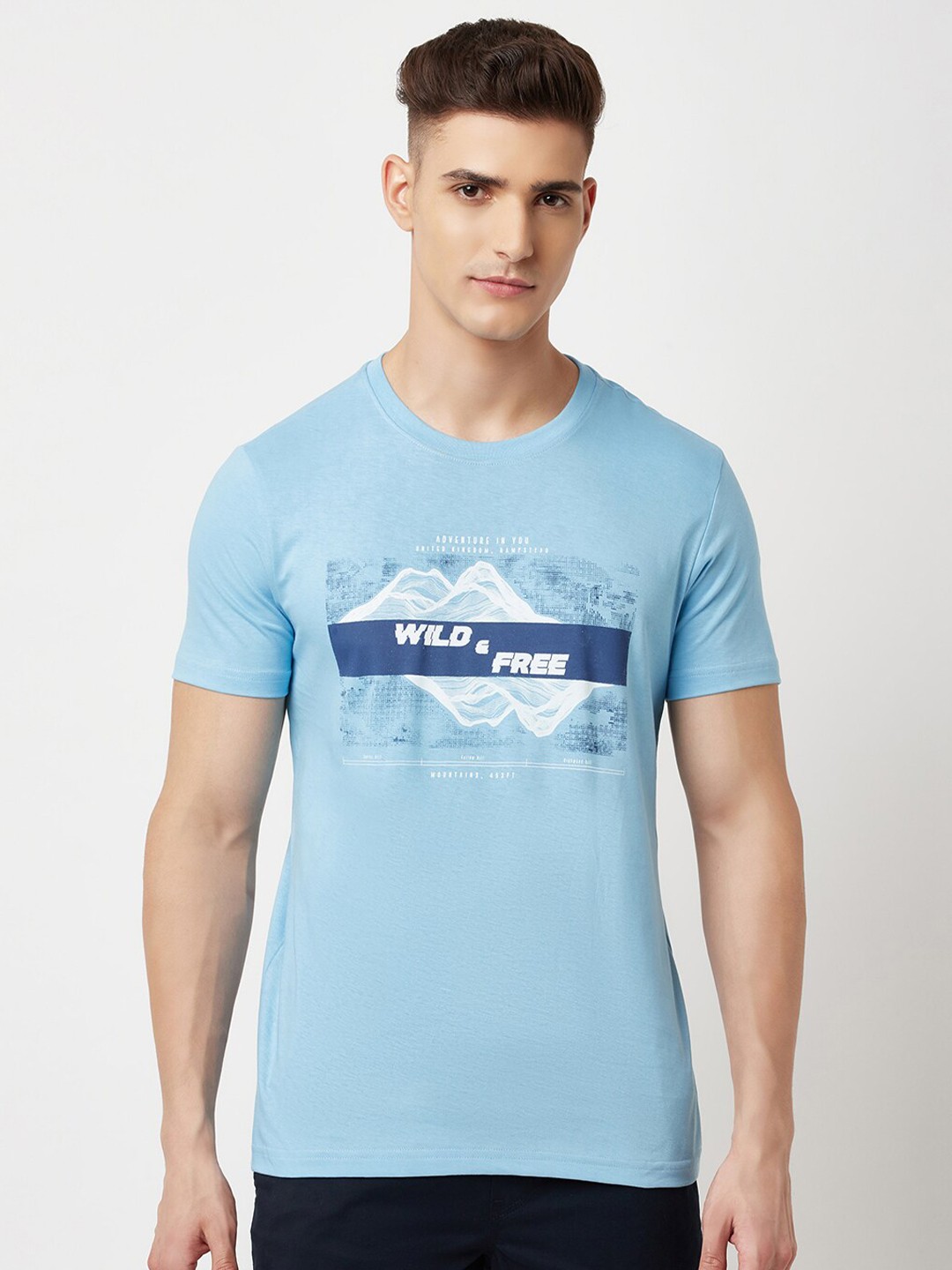 

Blue Buddha Men Blue Typography Printed T-shirt