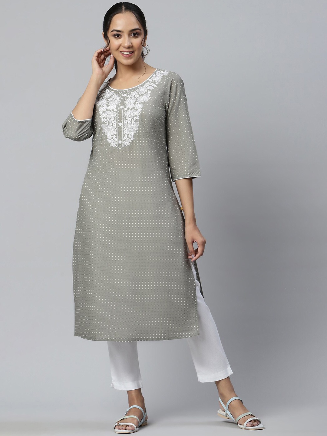 

AURELIA Women Grey Thread Work Kurta