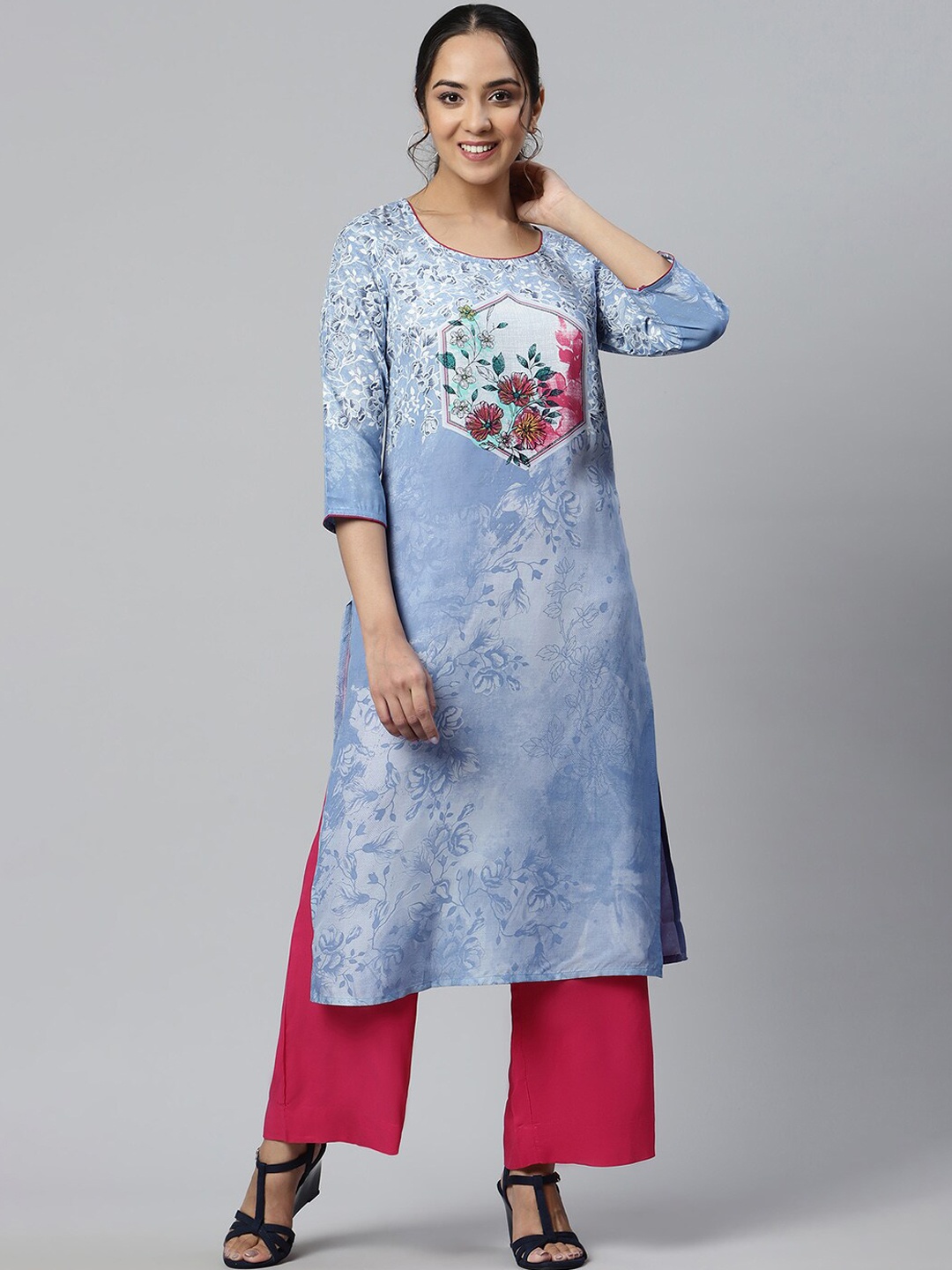 

Aurelia Women Floral Print Ethnic LIVA Kurta, Blue