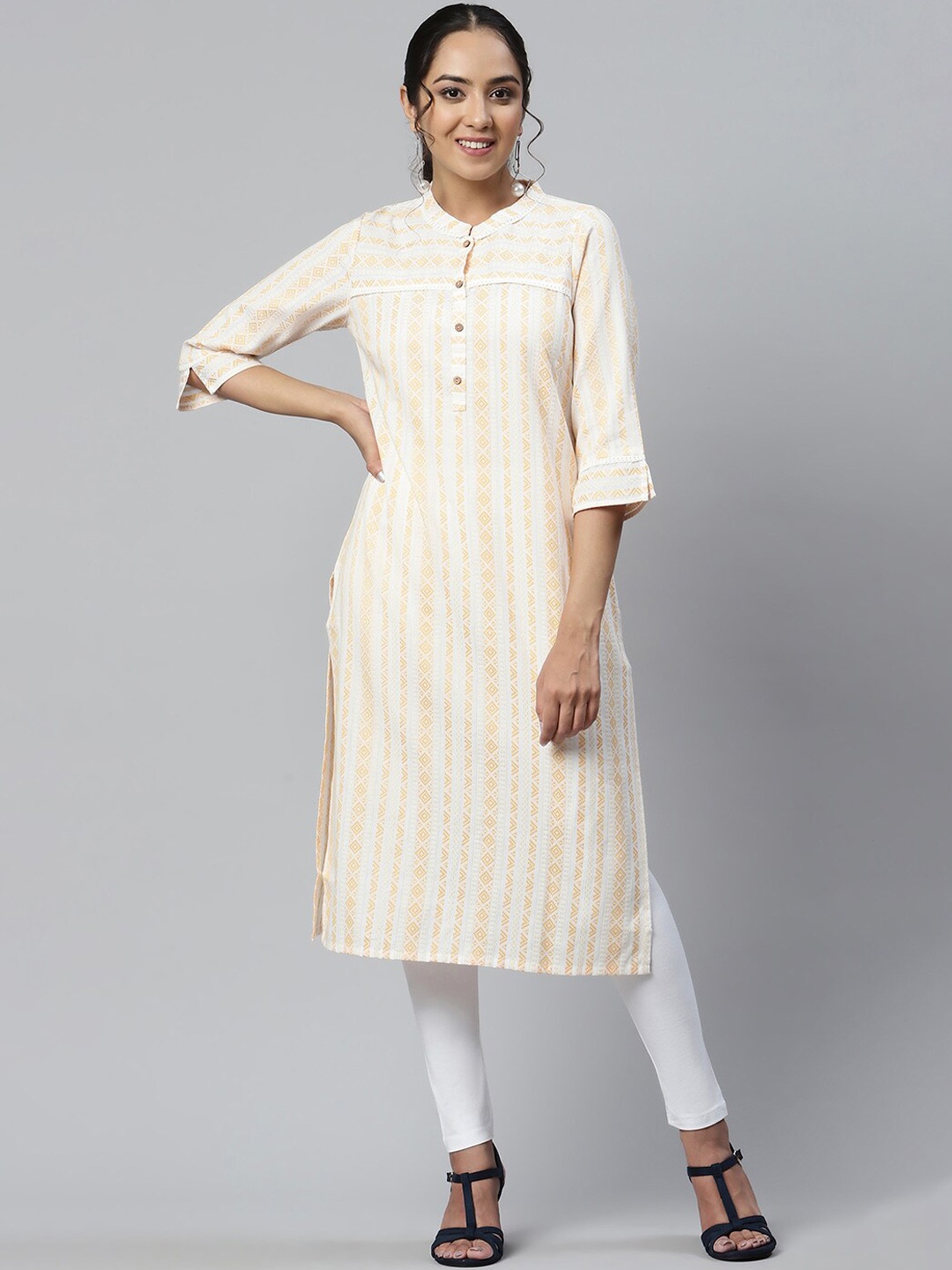 

AURELIA Women Yellow Striped Kurta
