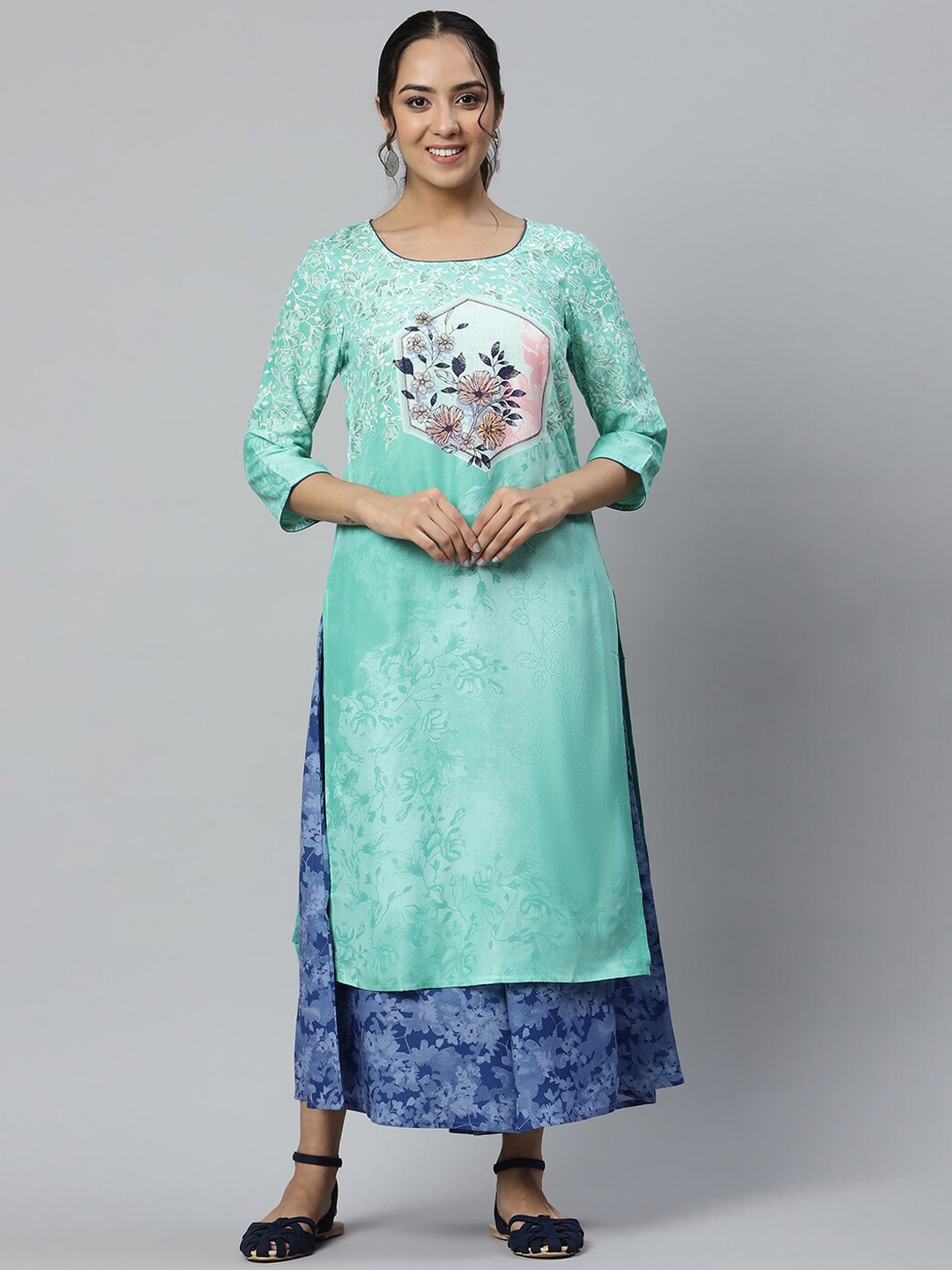 

AURELIA Women Floral Handloom Kurta, Green