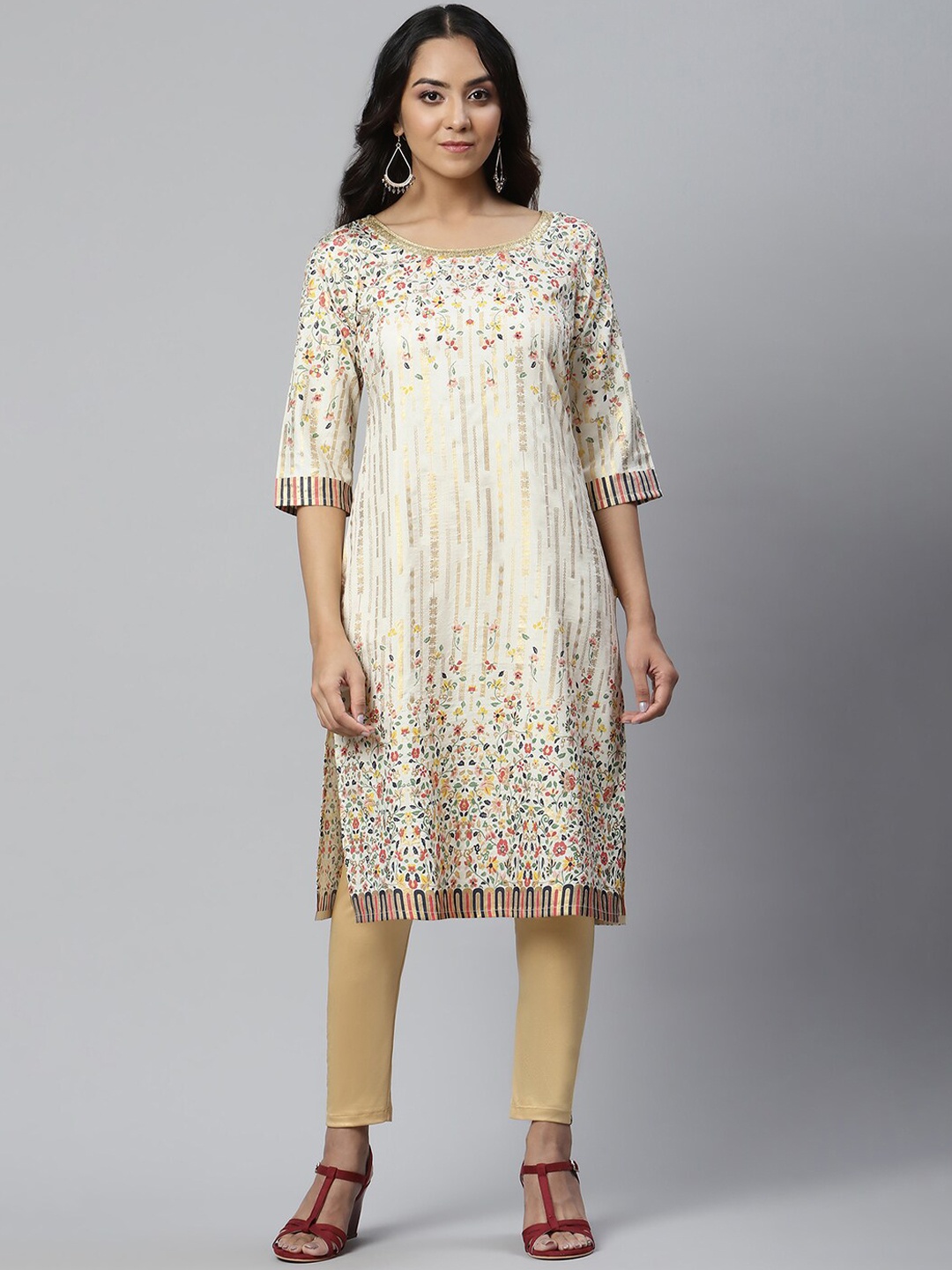 

AURELIA Women Printed Floral Printed Kurta, Beige
