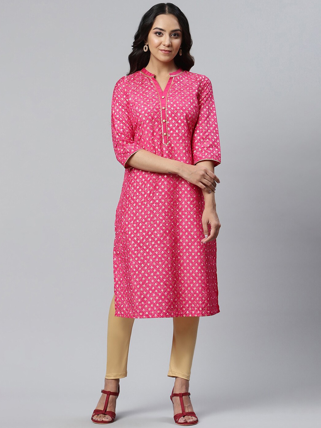 

AURELIA Women Pink Ethnic Motifs Printed Floral Handloom Kurta