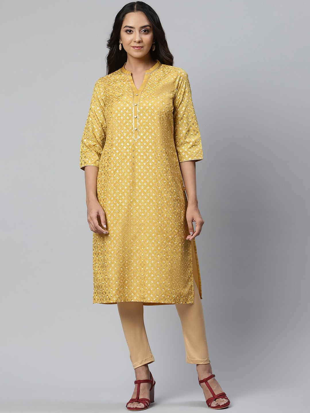 

AURELIA Women Yellow Ethnic Motifs Printed Floral Handloom Kurta