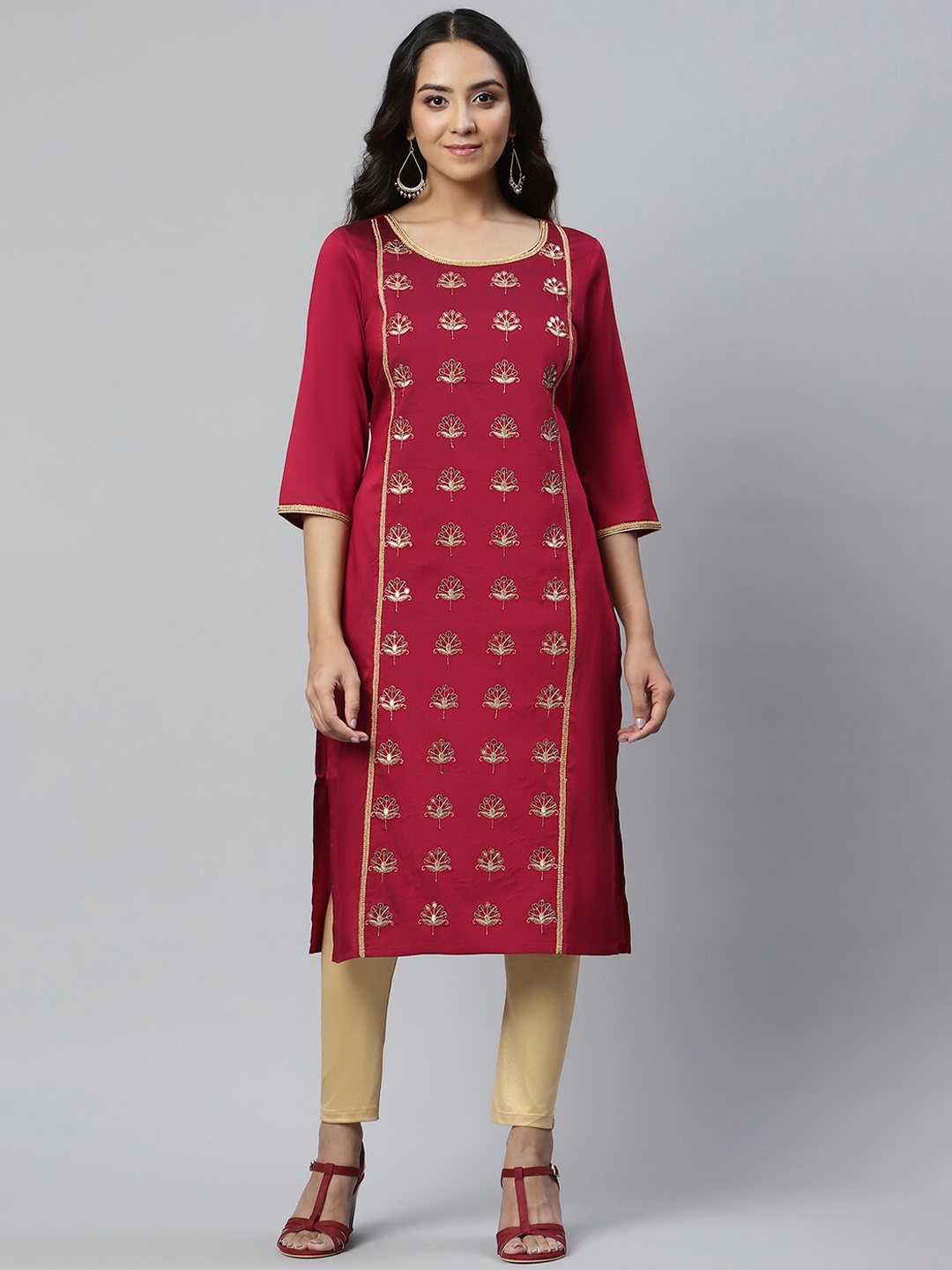 

AURELIA Women Red Ethnic Motifs Asymmetric Kurta