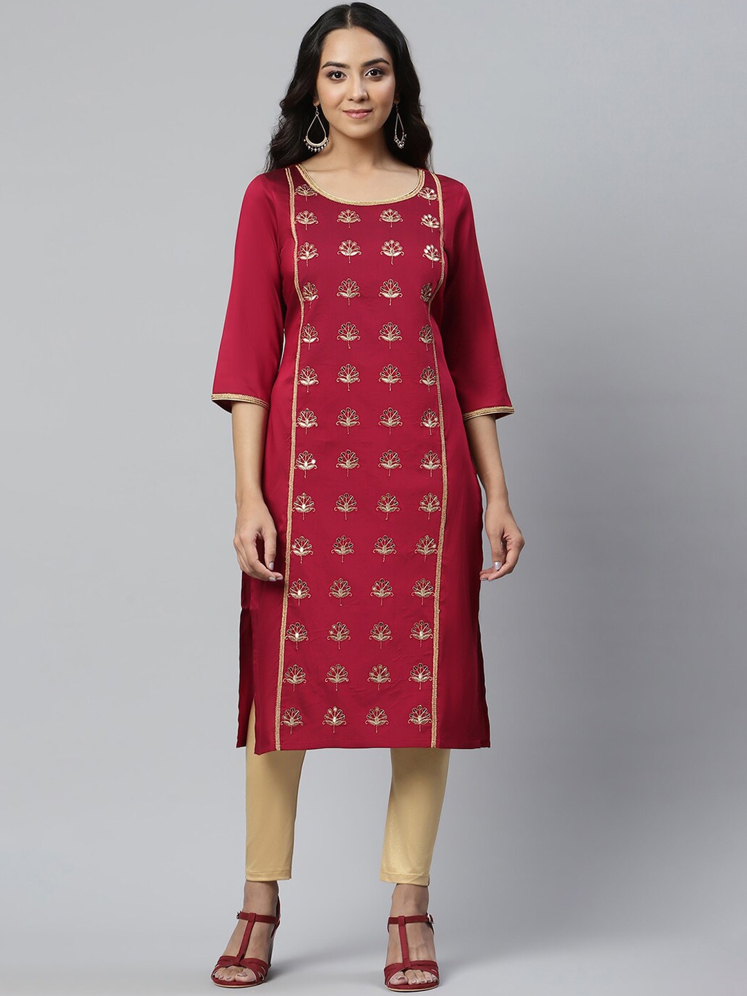 

AURELIA Women Red Ethnic Motif Embroidered Kurta