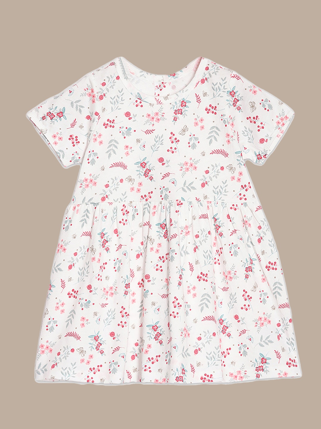 

Broon Girls Off White Floral Printed Organic Cotton Dress