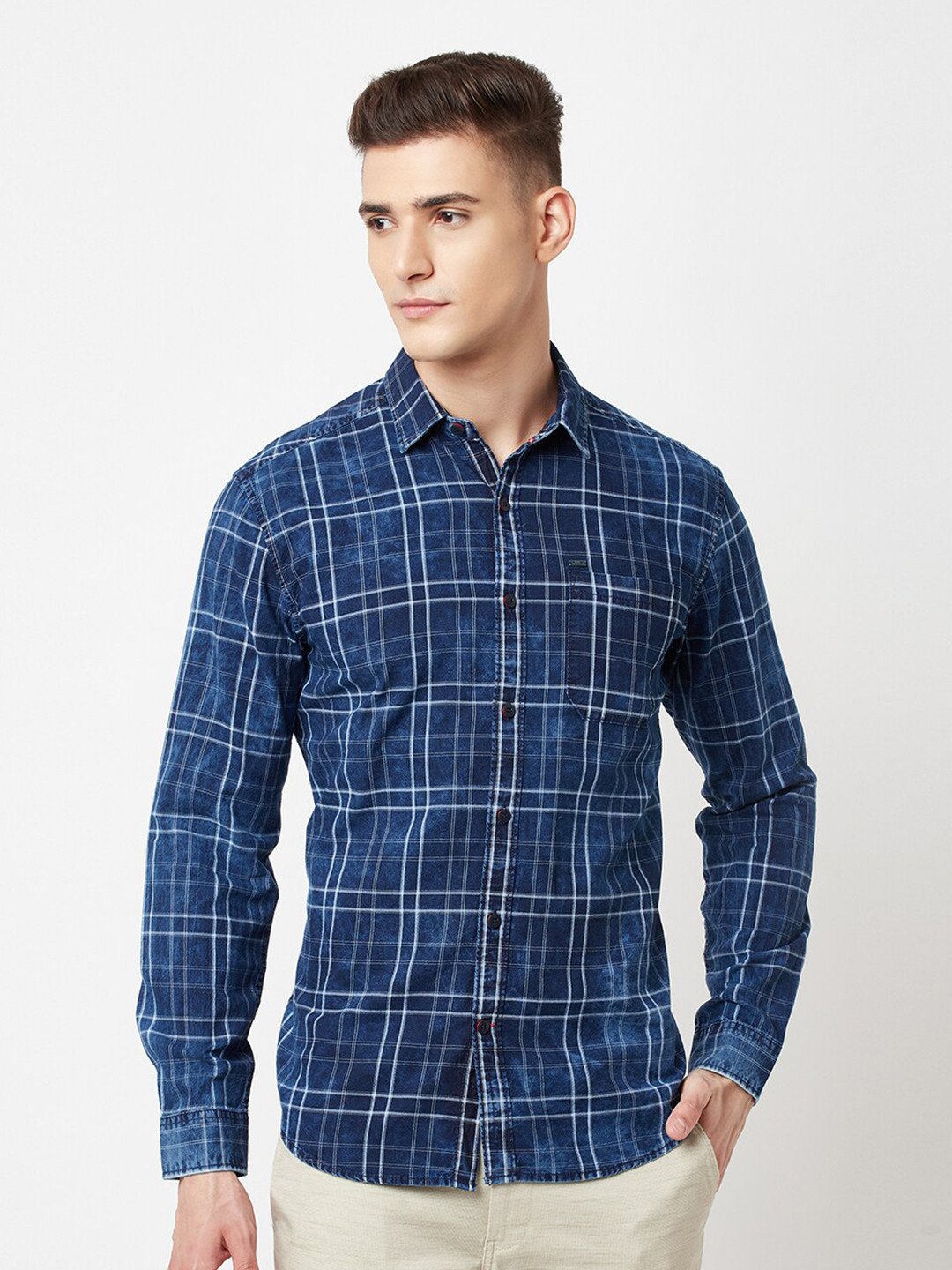 

Blue Buddha Men Blue Checked Casual Shirt