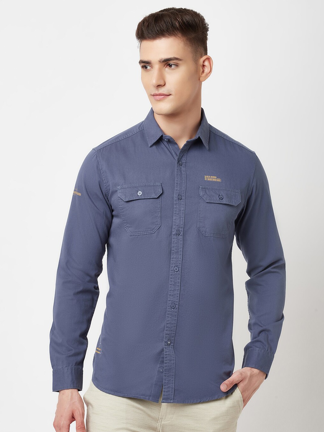 

Blue Buddha Men Blue Solid Cotton Casual Shirt