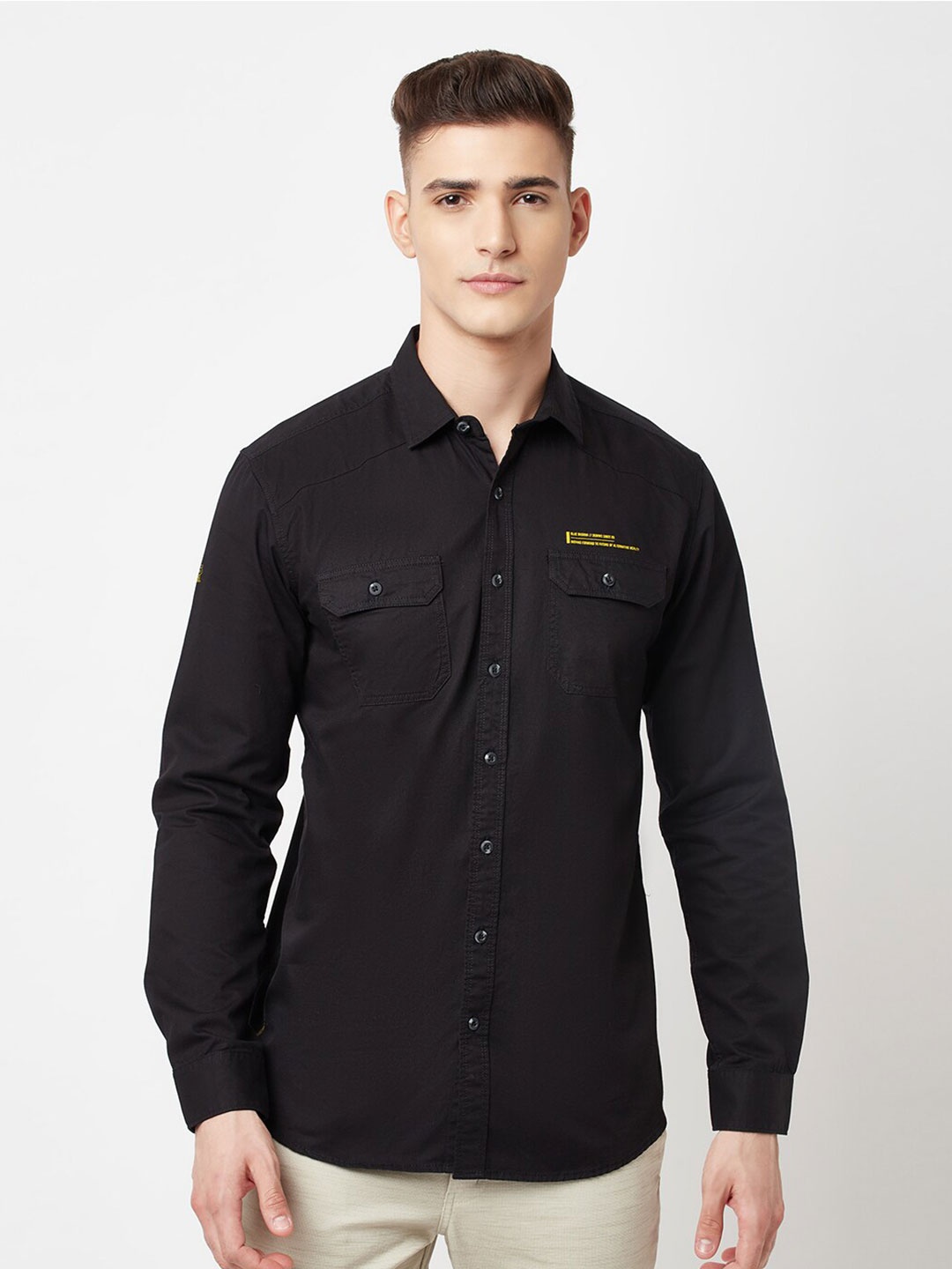 

Blue Buddha Men Black Regular Fit Solid Casual Shirt
