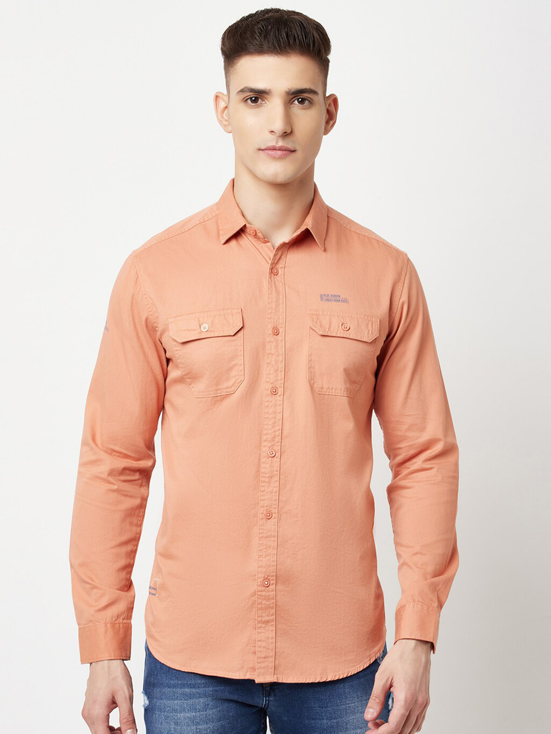

Blue Buddha Men Orange Regular Fit Solid Casual Shirt