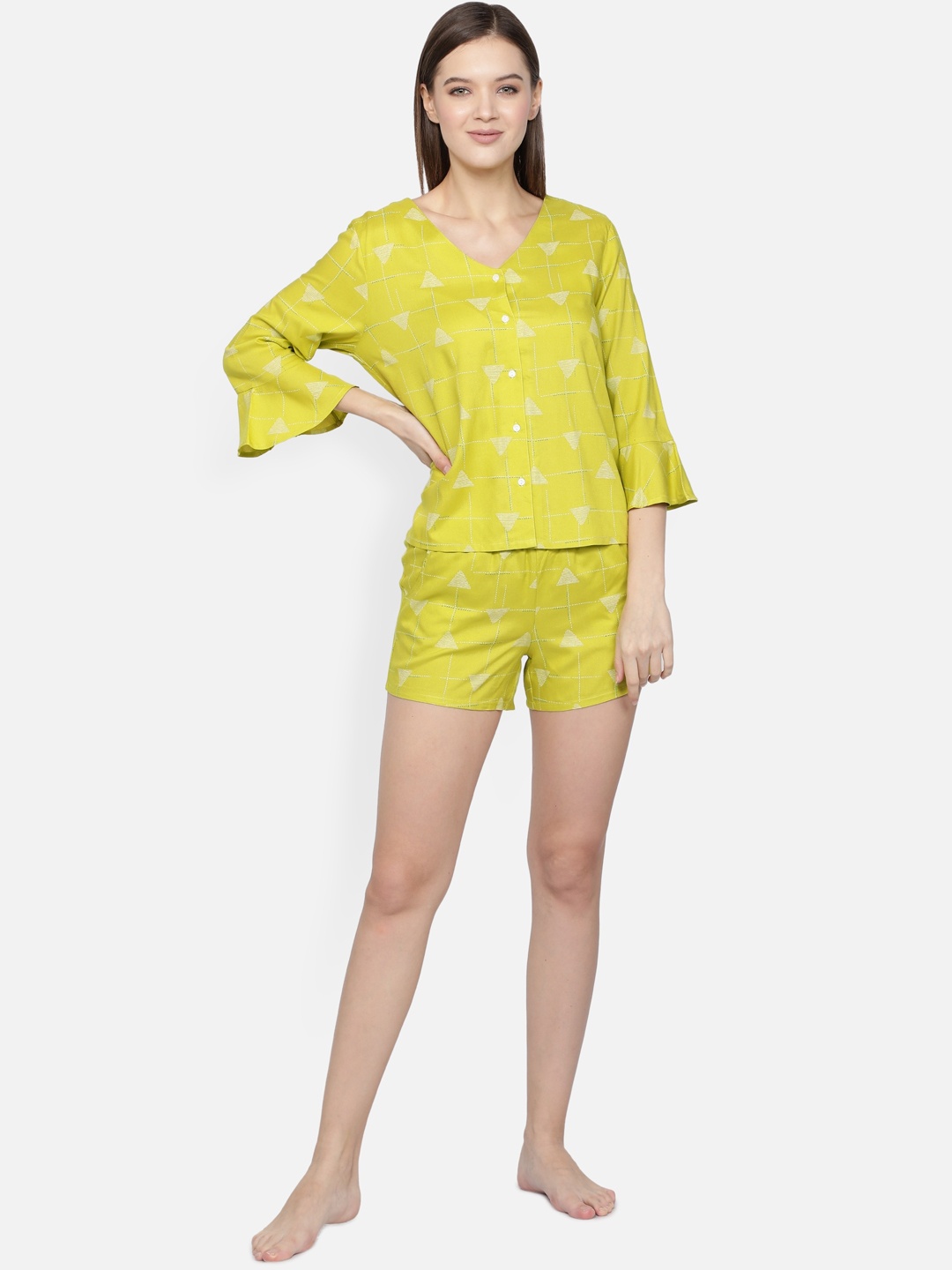 

BStories Women Lime Green & White Printed Night suit