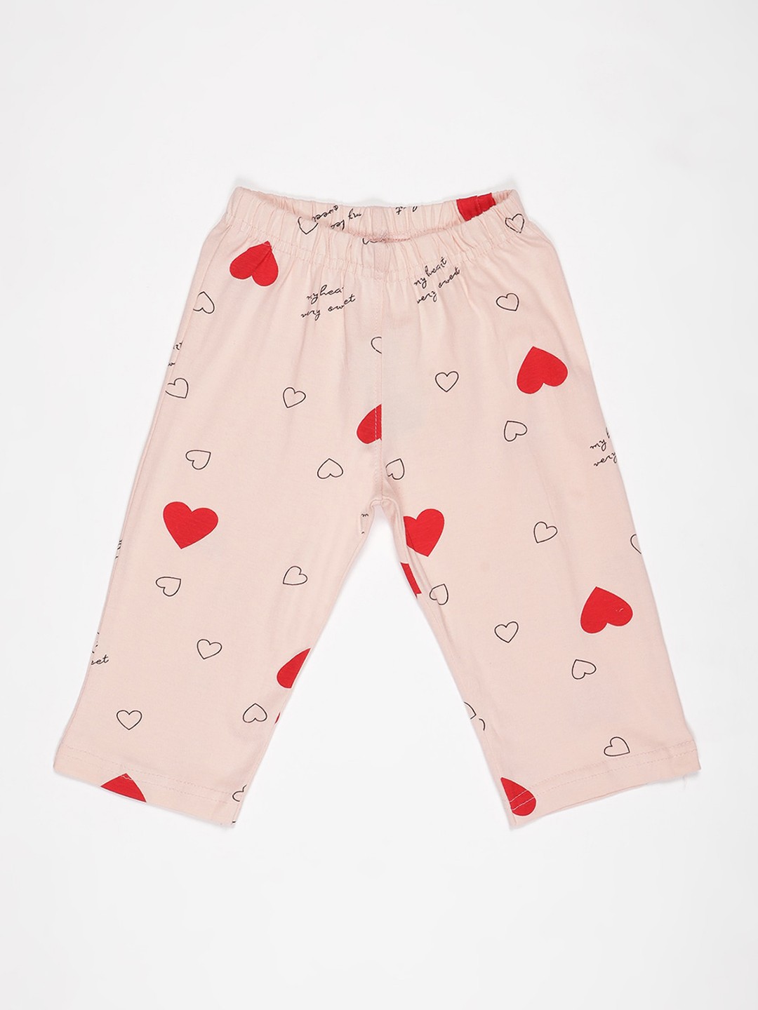 

V2 Value & Variety Girls Beige & Red Heart Printed Capris