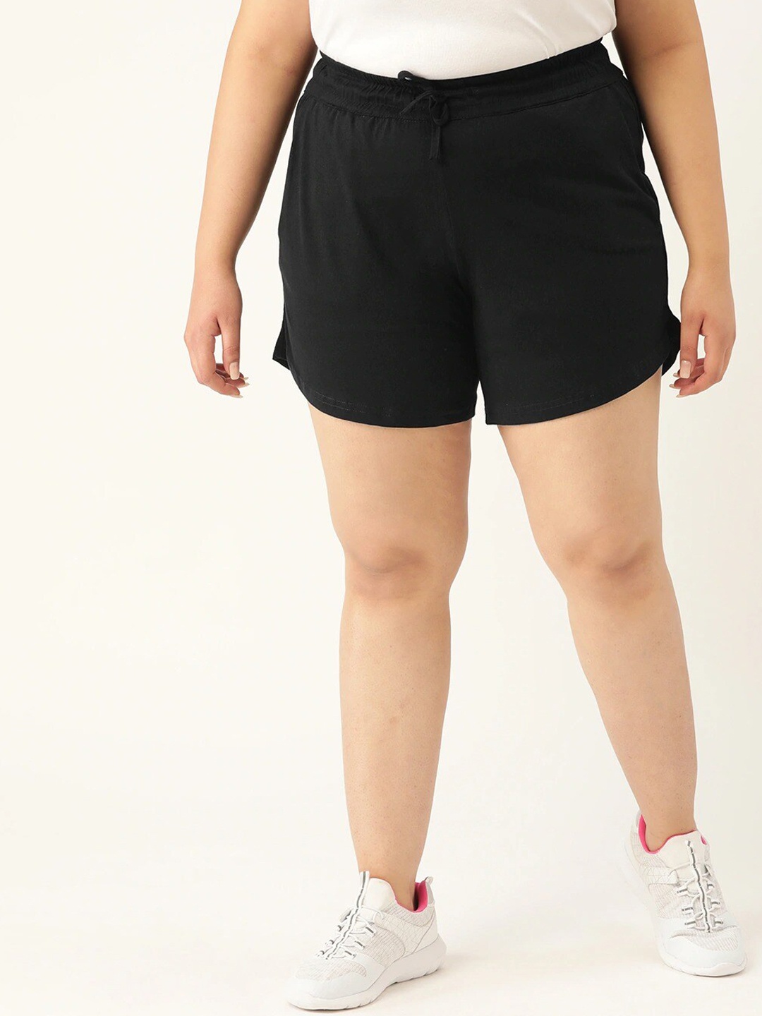 

theRebelinme Women Plus Size Black High-Rise Pure Cotton Shorts