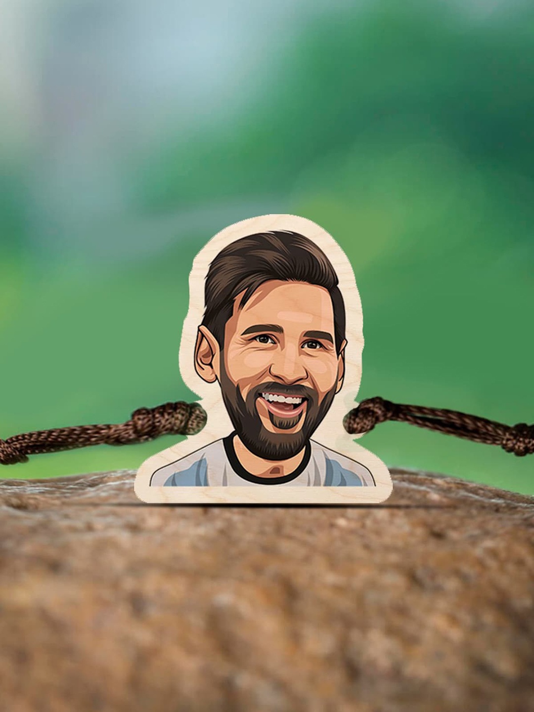 

Bigsmall Unisex Brown Messi Wooden Rakhi