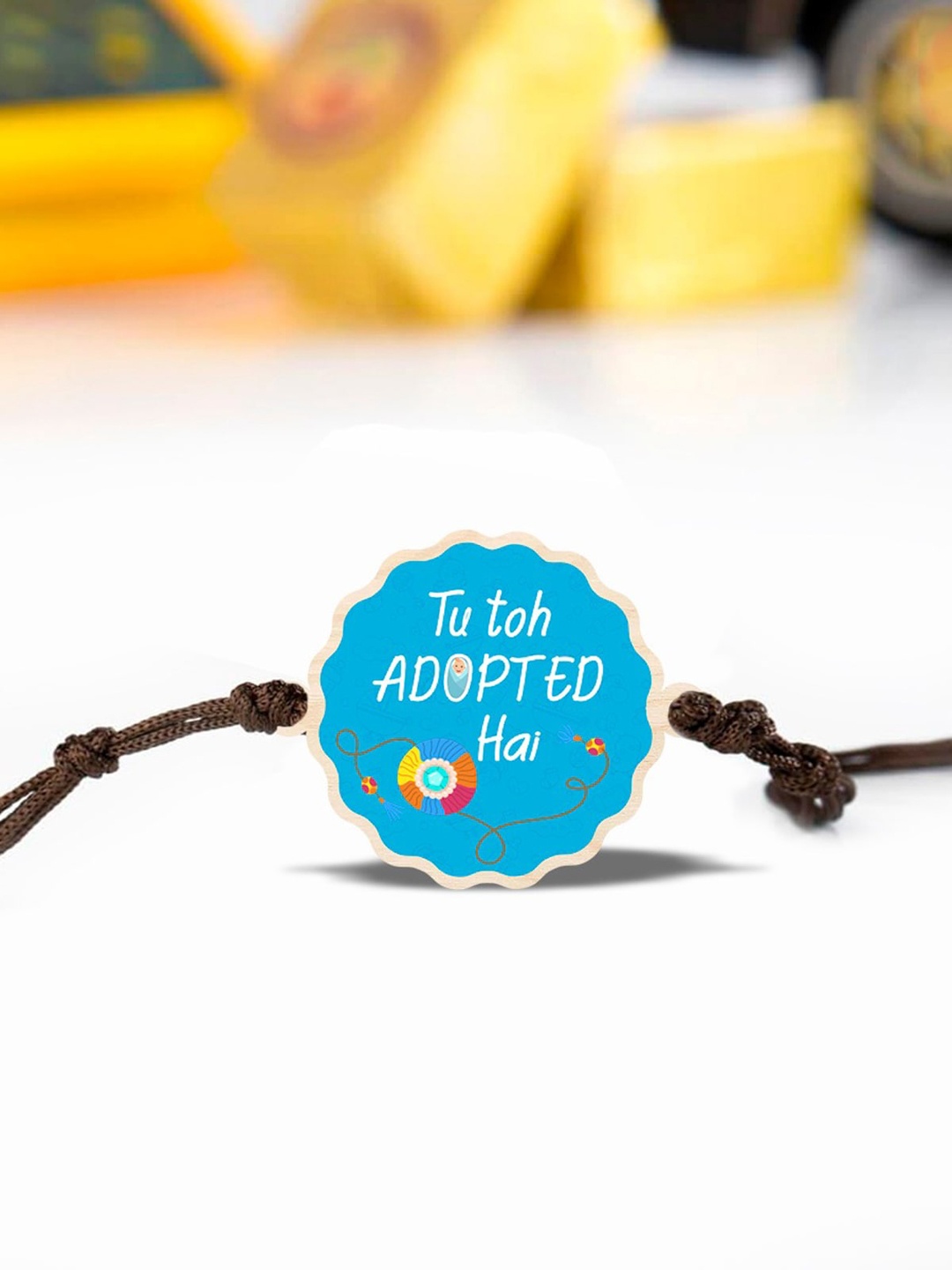 

Bigsmall Unisex Blue & Brown Adopted Sibling Embedded Rakhi