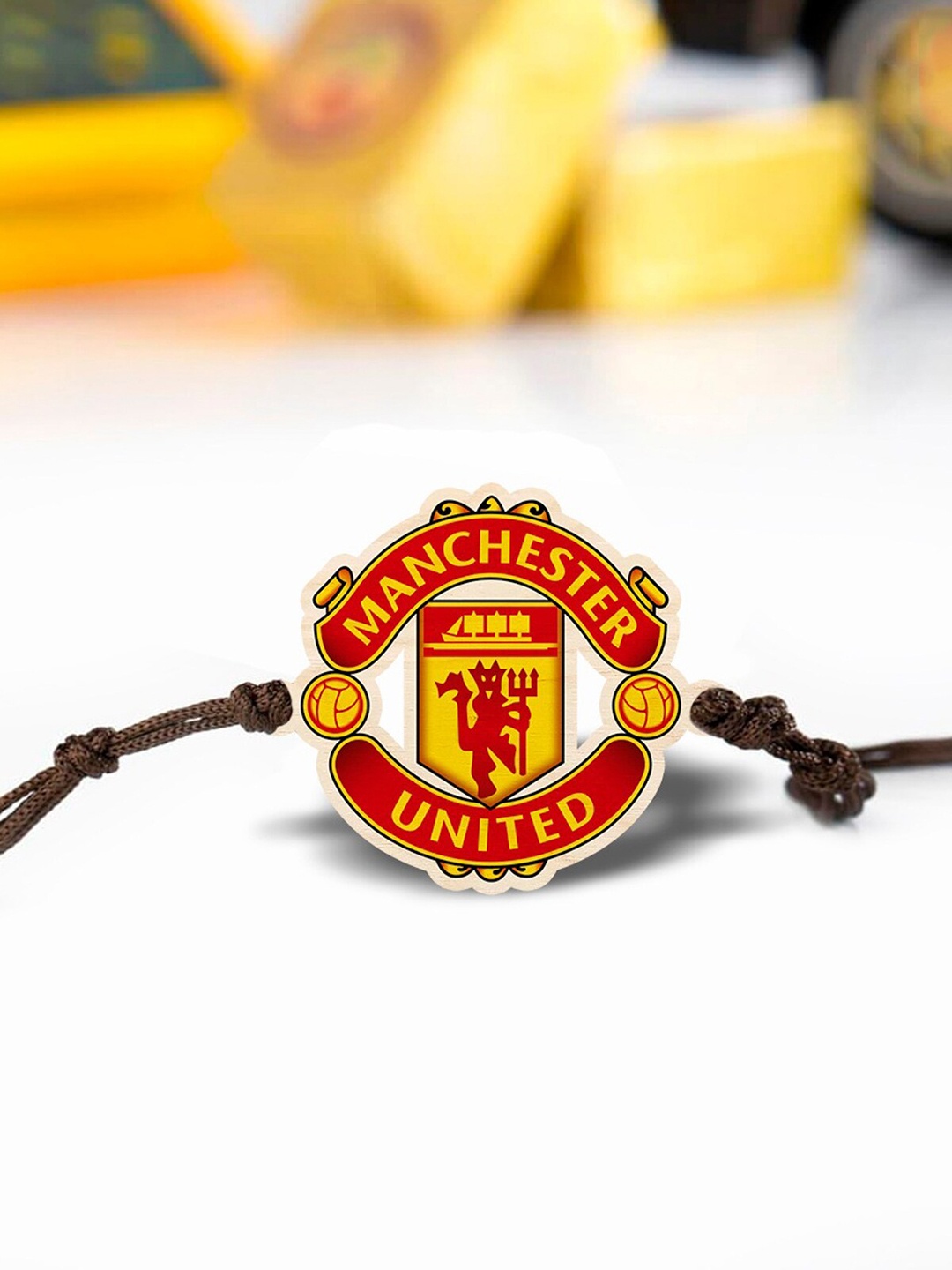 

Bigsmall Unisex Red Manchester United Wooden Rakhi