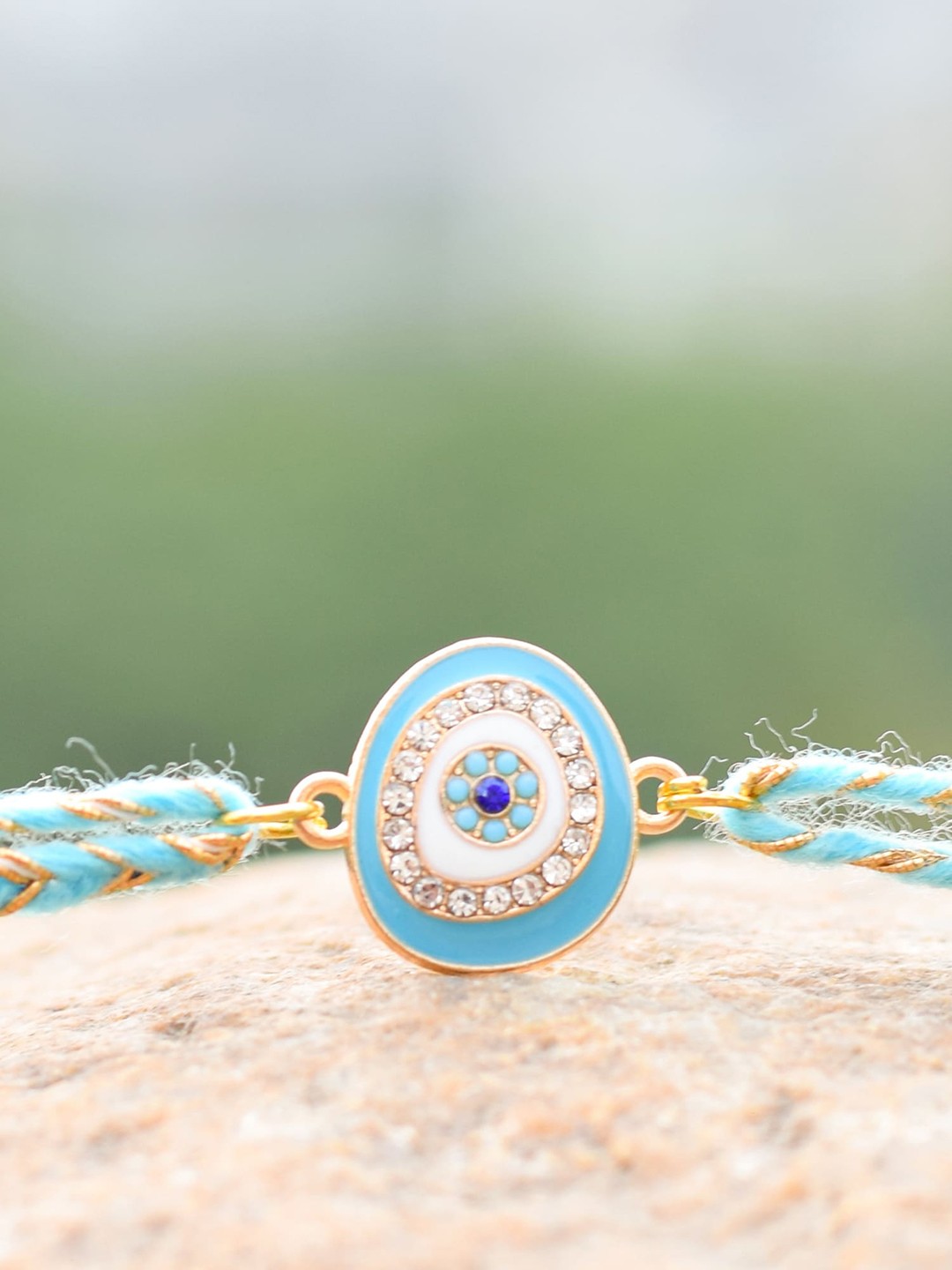

Bigsmall Unisex Turquoise Blue Threaded & Evil Eye Metallic Rakhi