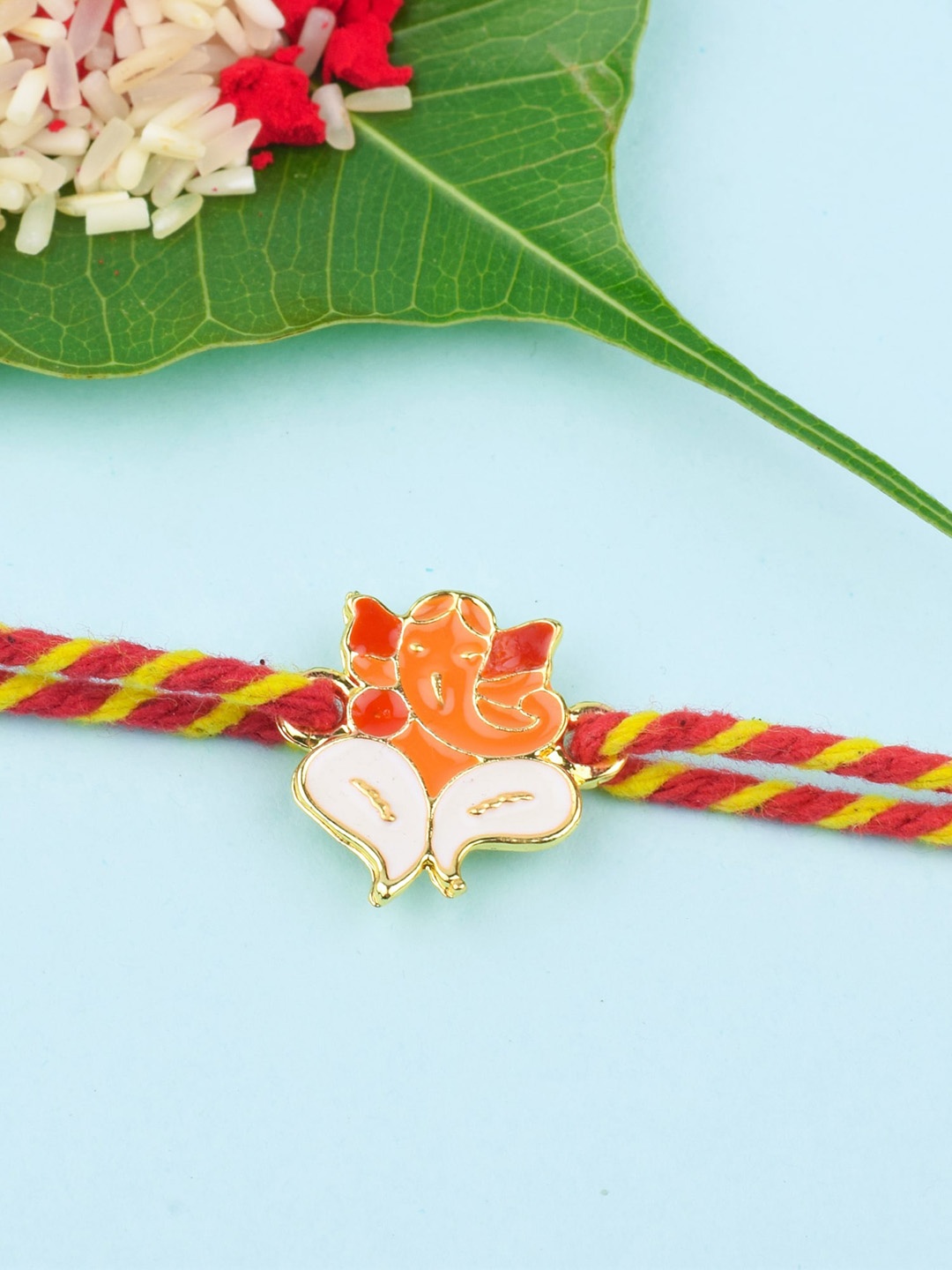 

Bigsmall Unisex Orange & Red Lord Ganesha Embedded Rakhi