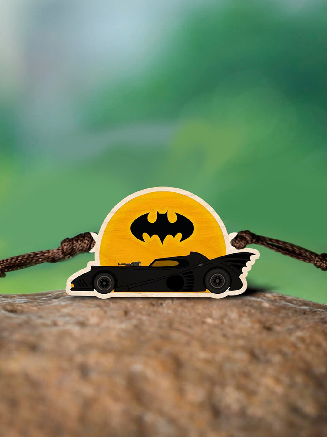 

Bigsmall Unisex Black & Yellow Threaded Batmobile Wooden Rakhi