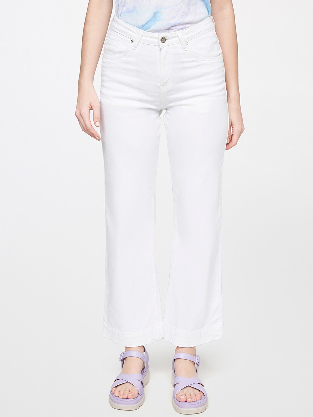 

AND Women White Solid Flared Trousers