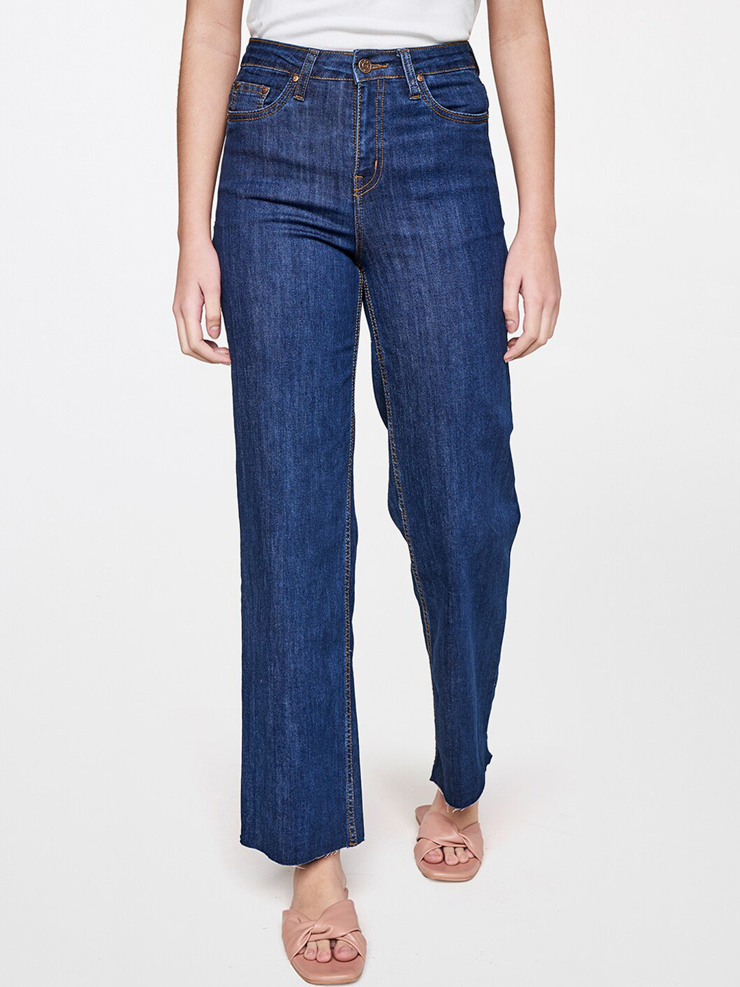 

AND Women Blue Printed Flared Trousers