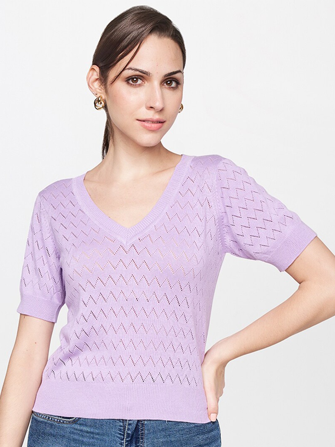 

AND Women Lavender V-Neck Top