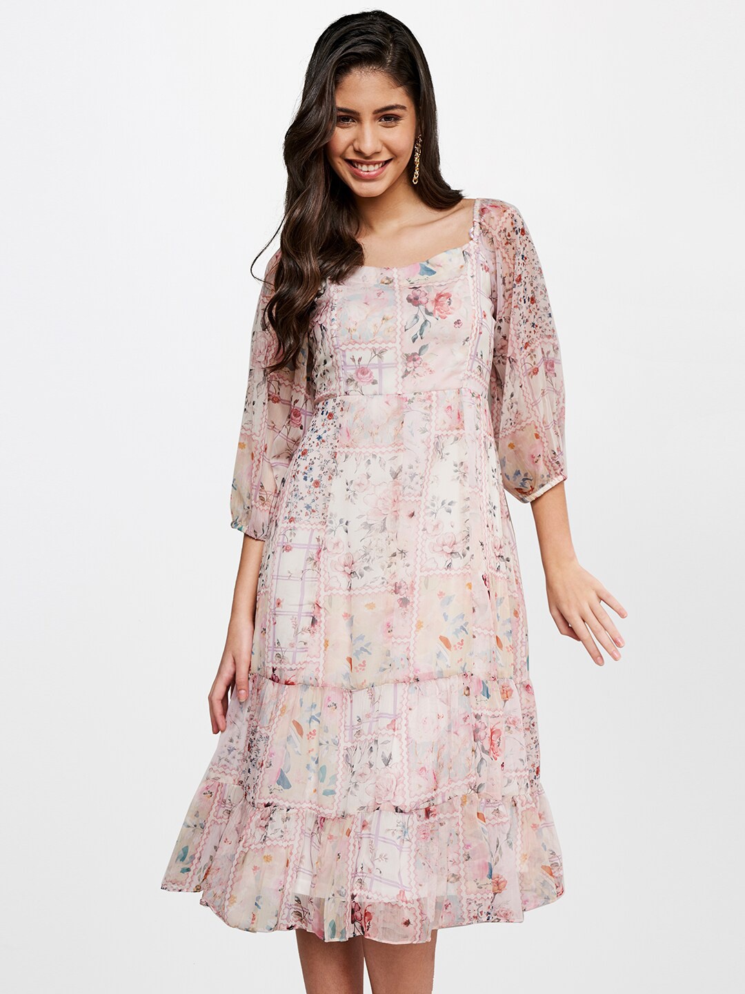 

AND White & Red Floral Midi Dress