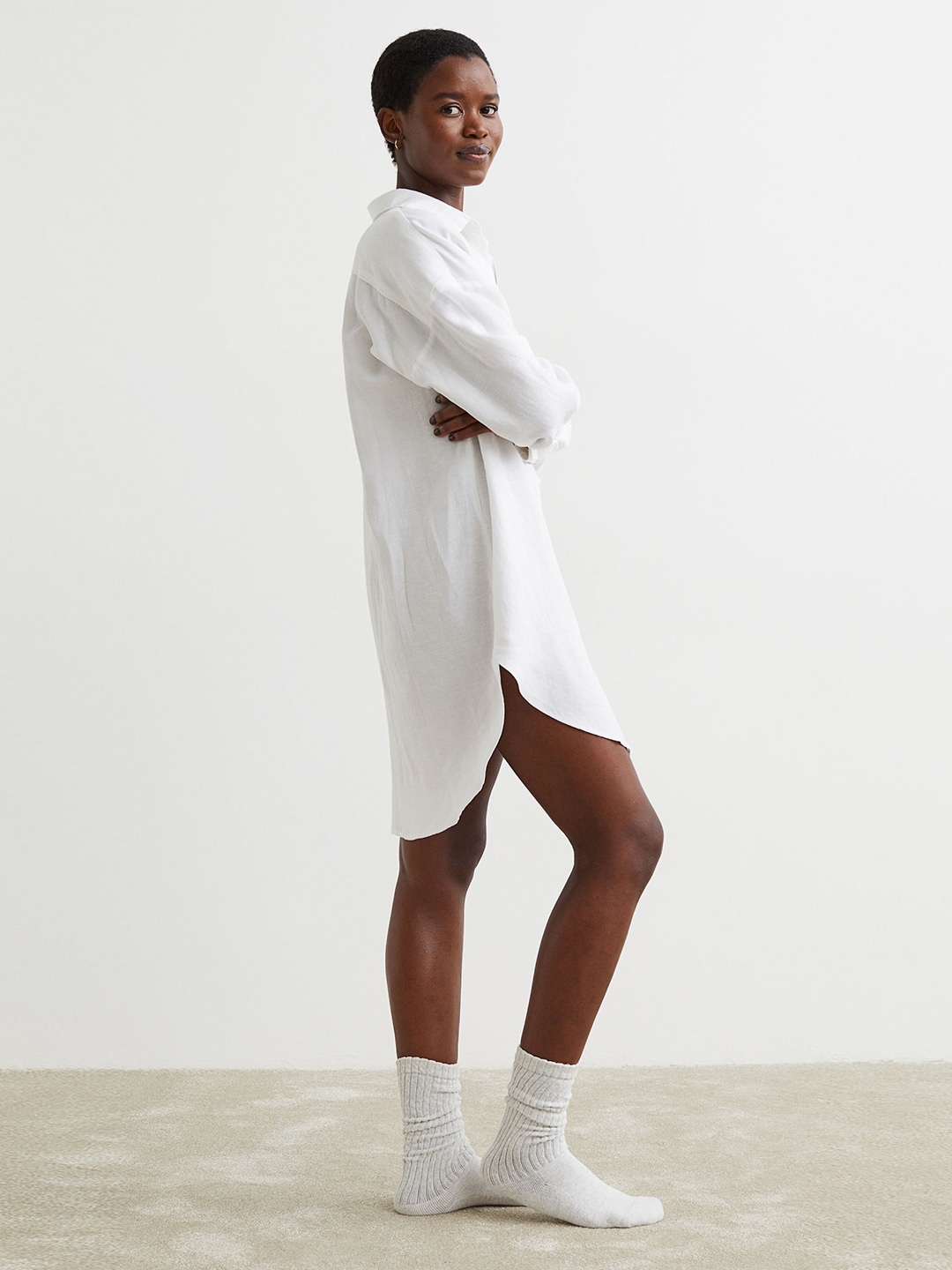 

H&M White Linen-Blend Nightshirt