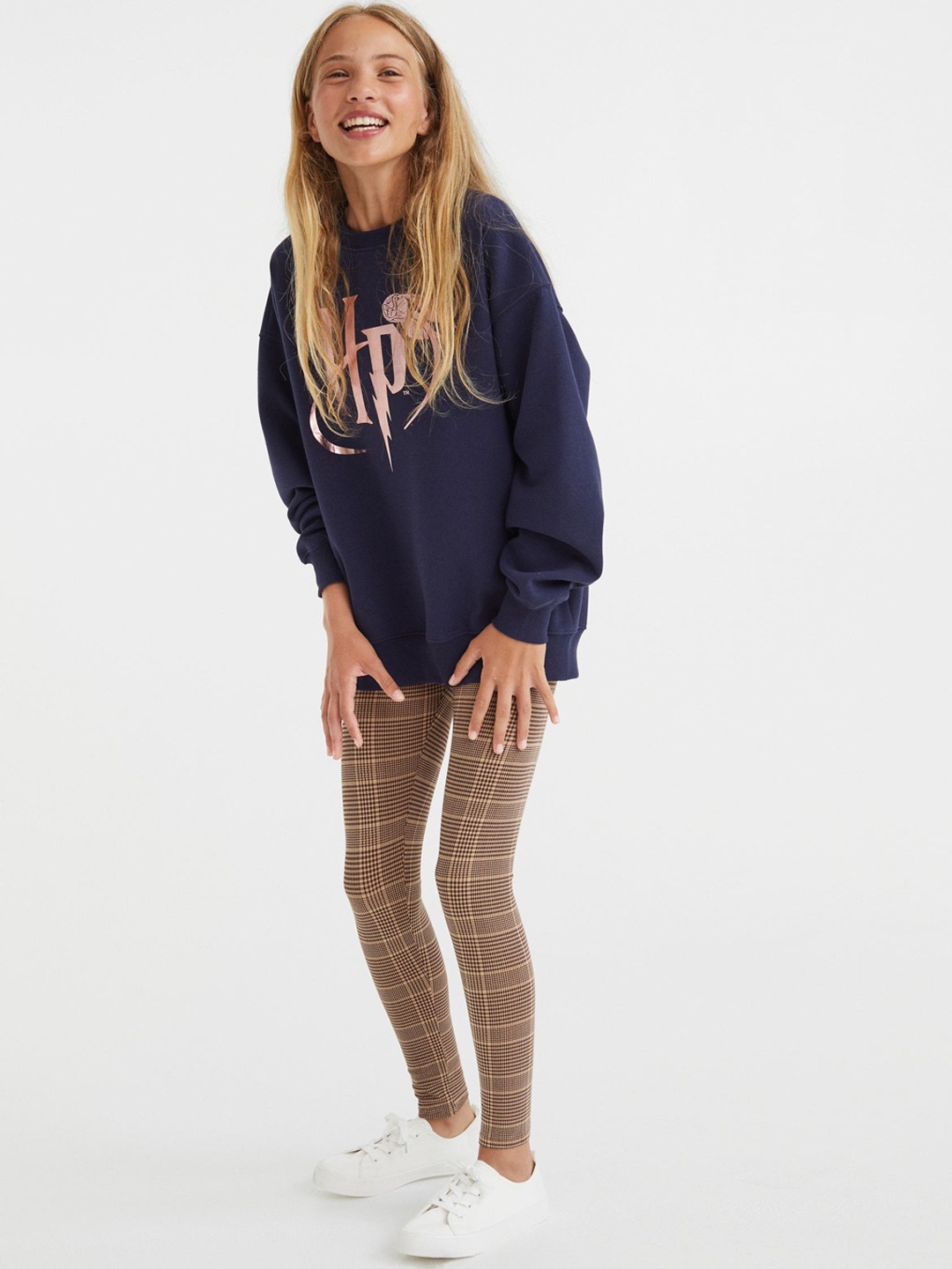 

H&M Girls Beige Printed T-shirt with Leggings