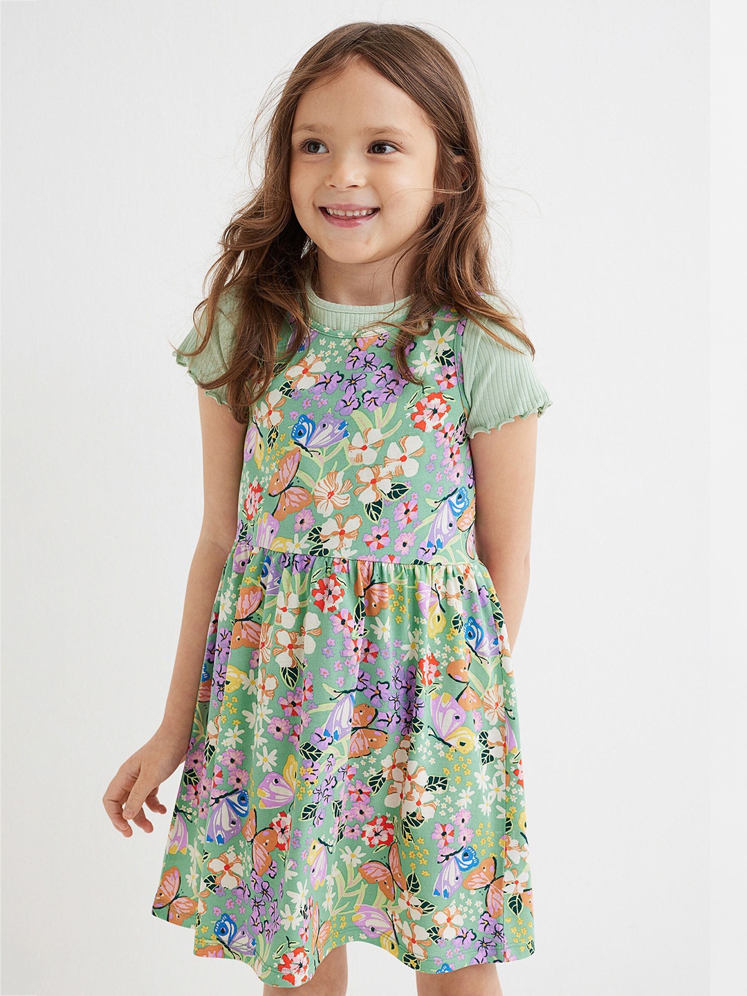 

H&M Girls Green Patterned Jersey Dress